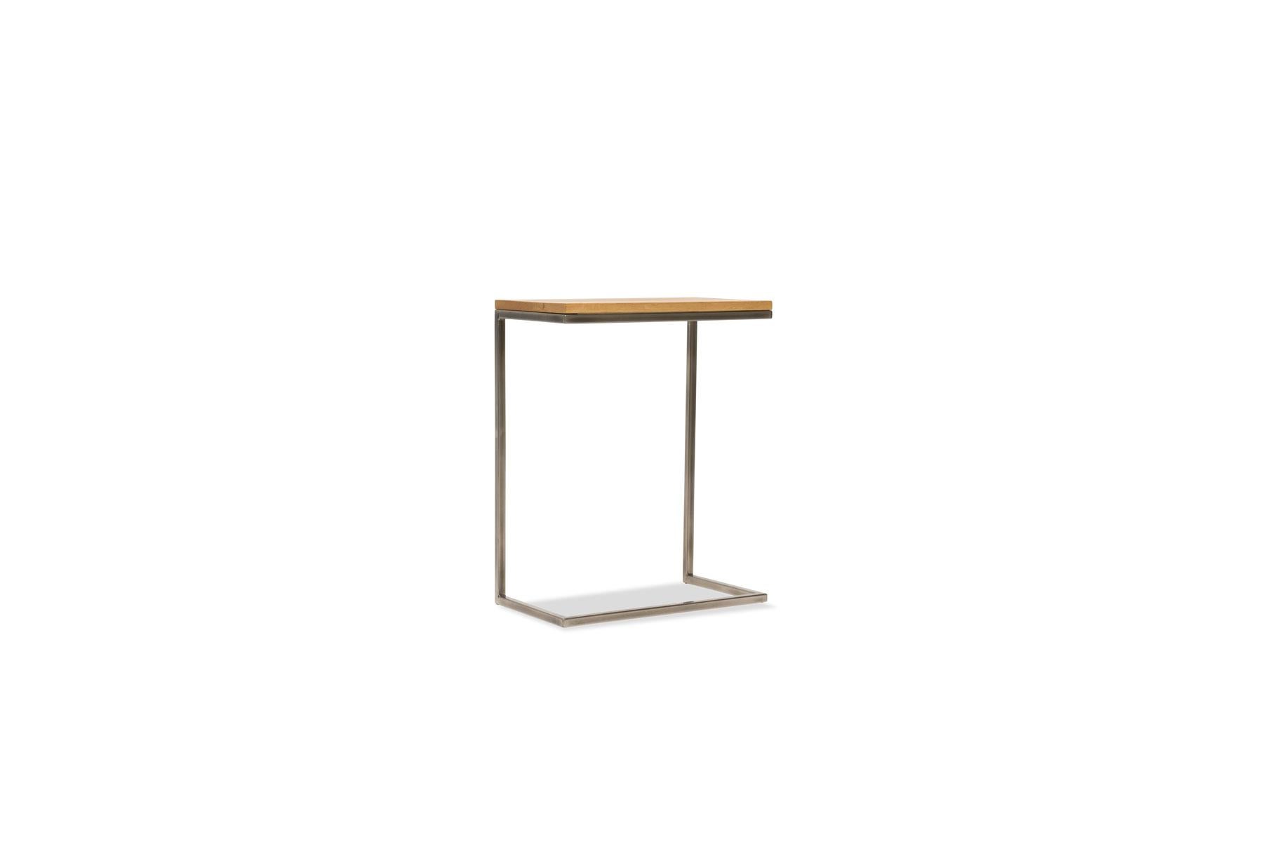 Contemporary White Oak & Antique Nickel Side Table For Sale
