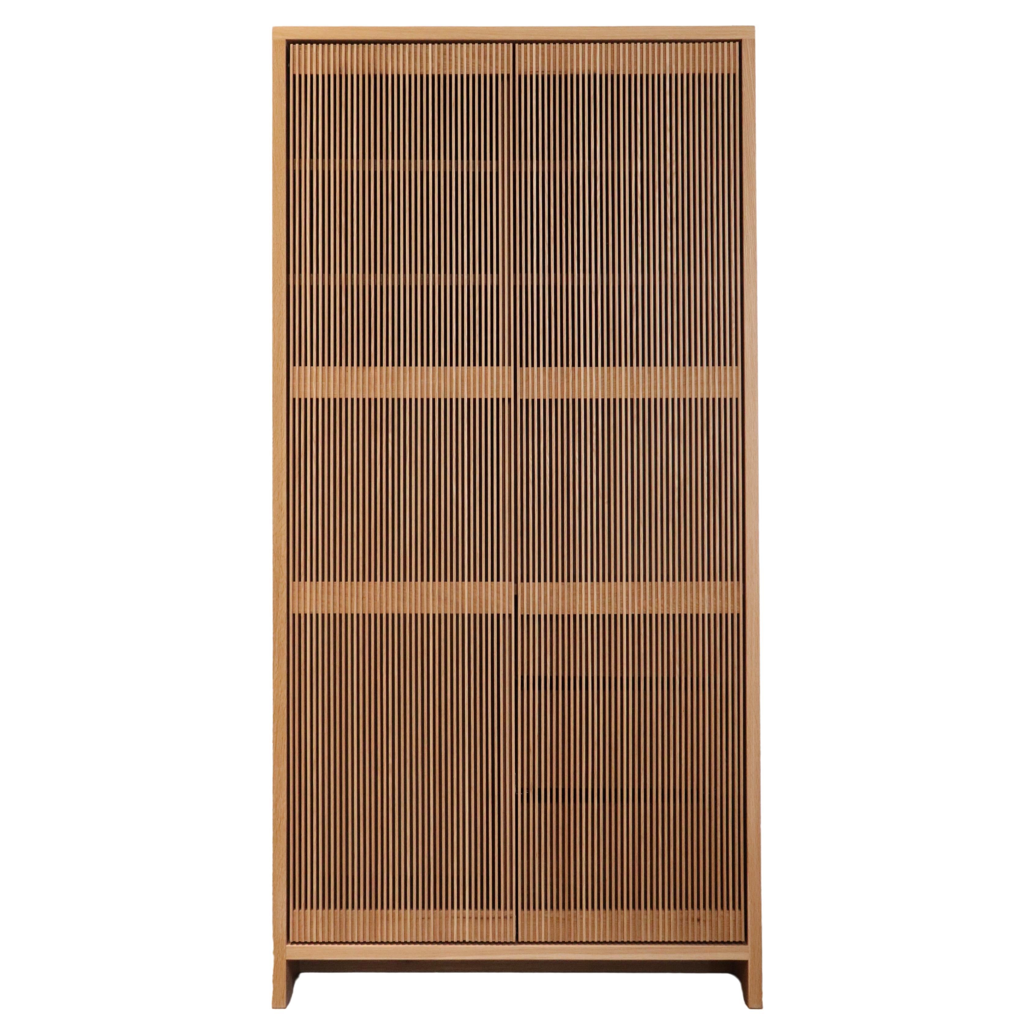 White Oak Armoire / Wardrobe with Slatted Doors For Sale