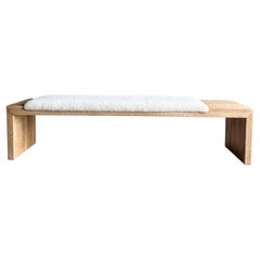 White Oak Bench in Natural Finish Upholstered in Faux Sherpa 70" Off Center