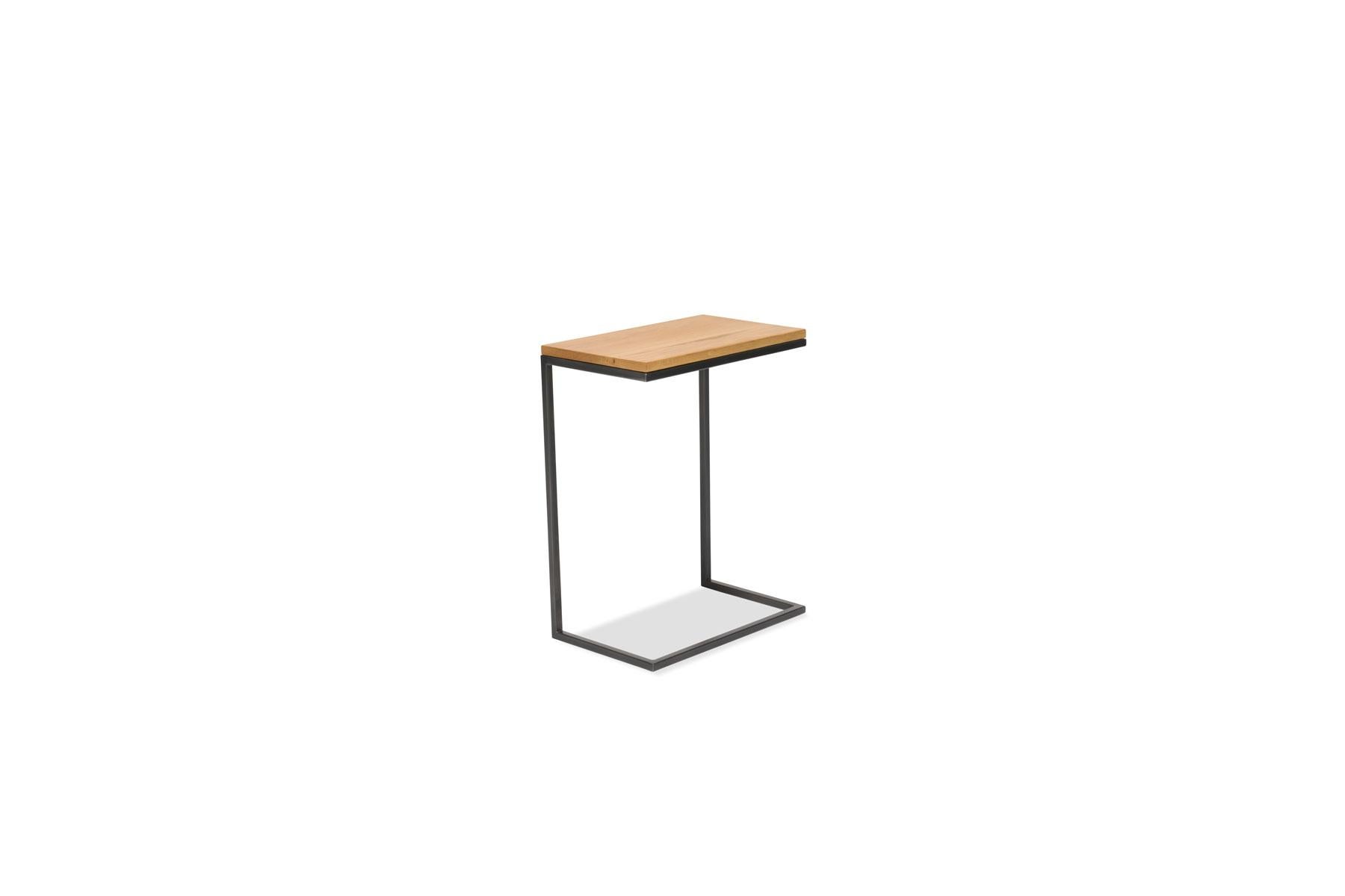 Modern White Oak & Blackened Steel Side Table For Sale