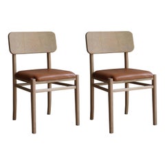 White Oak Chair Set with Leather Seat by Joel Escalona