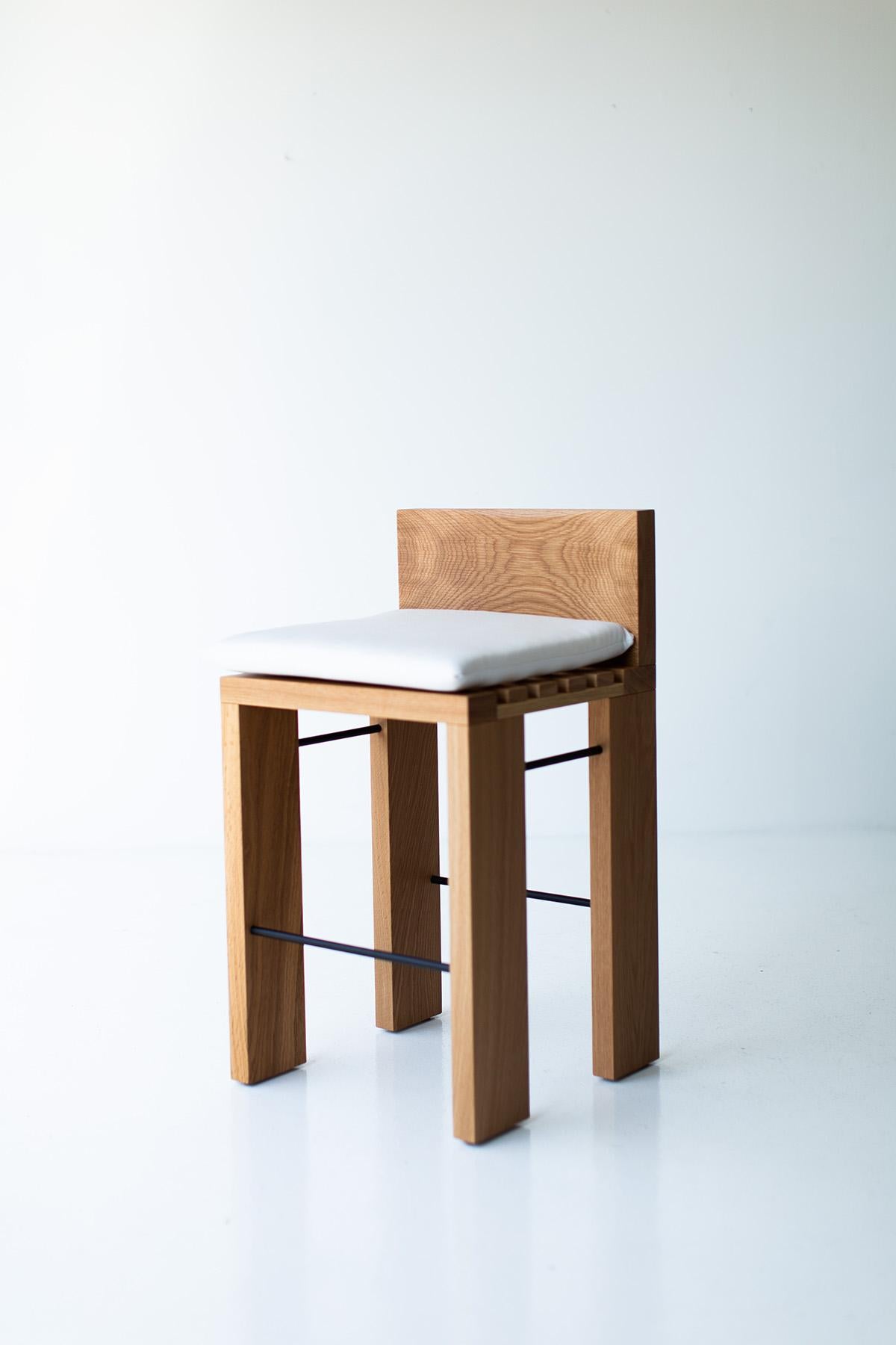 Bertu Counter Stools, White Oak Counter Stool, Chile Stool

This White Oak Chile Counter Stool is beautifully constructed from solid wood in Ohio, USA. The stool is chunky and modern with a comfortable cushion in the thick weave fabric color of your