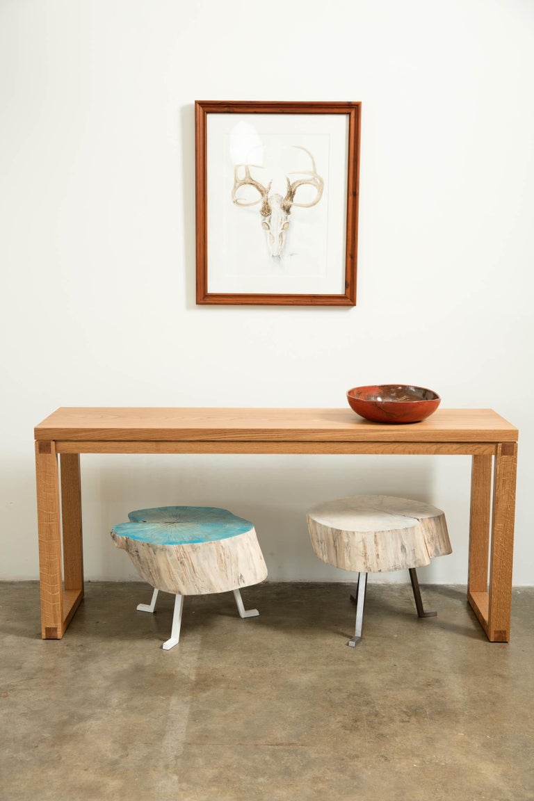 Narrow Modern White Oak Wood Console Table Parsons Style by Alabama