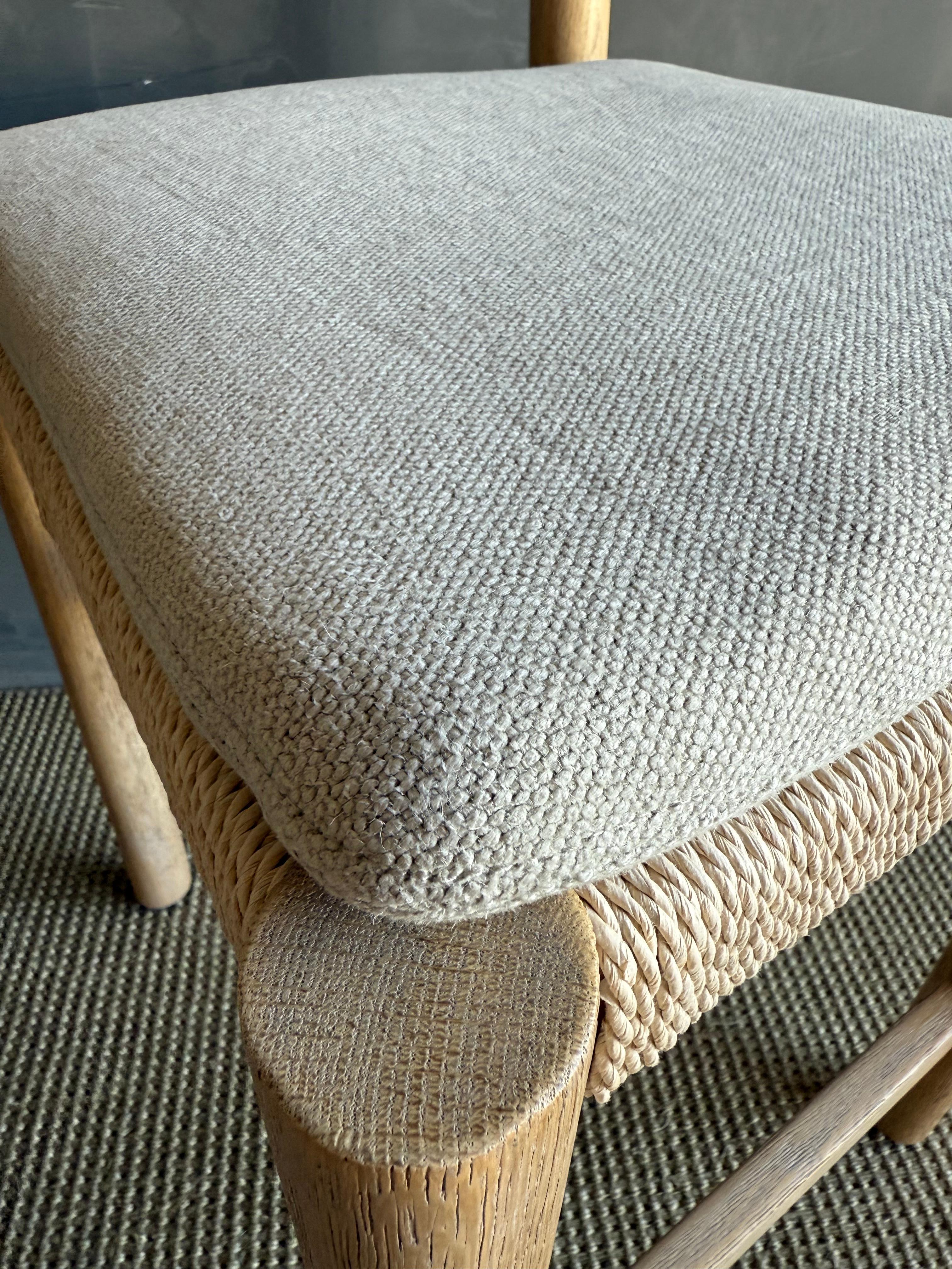 Cuir Tabouret de comptoir en chêne blanc avec assise tissée et coussin de siège 100 % ourlé en vente