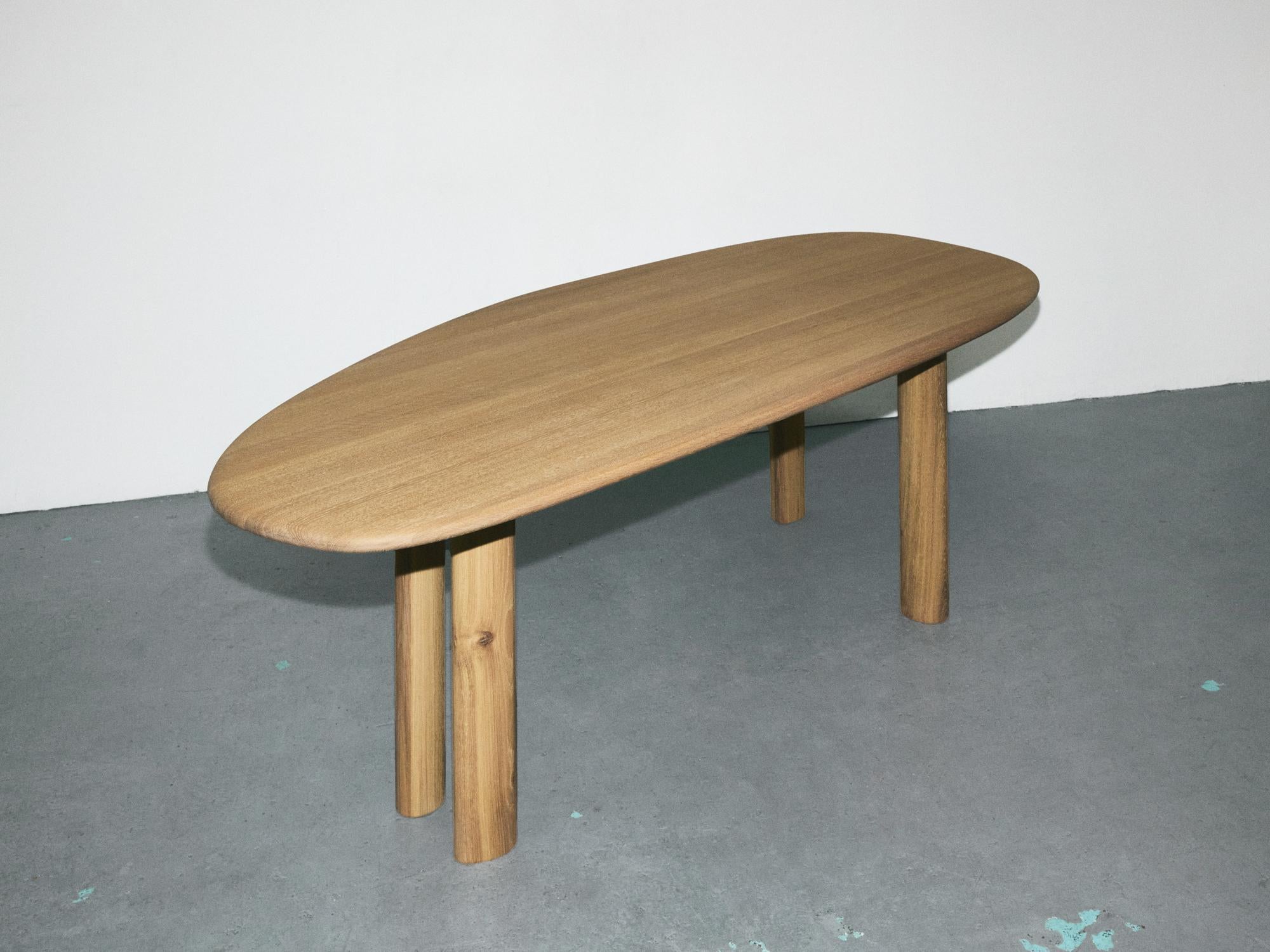 Modern White Oak Dining Organic Shape Table Handmade in France For Sale