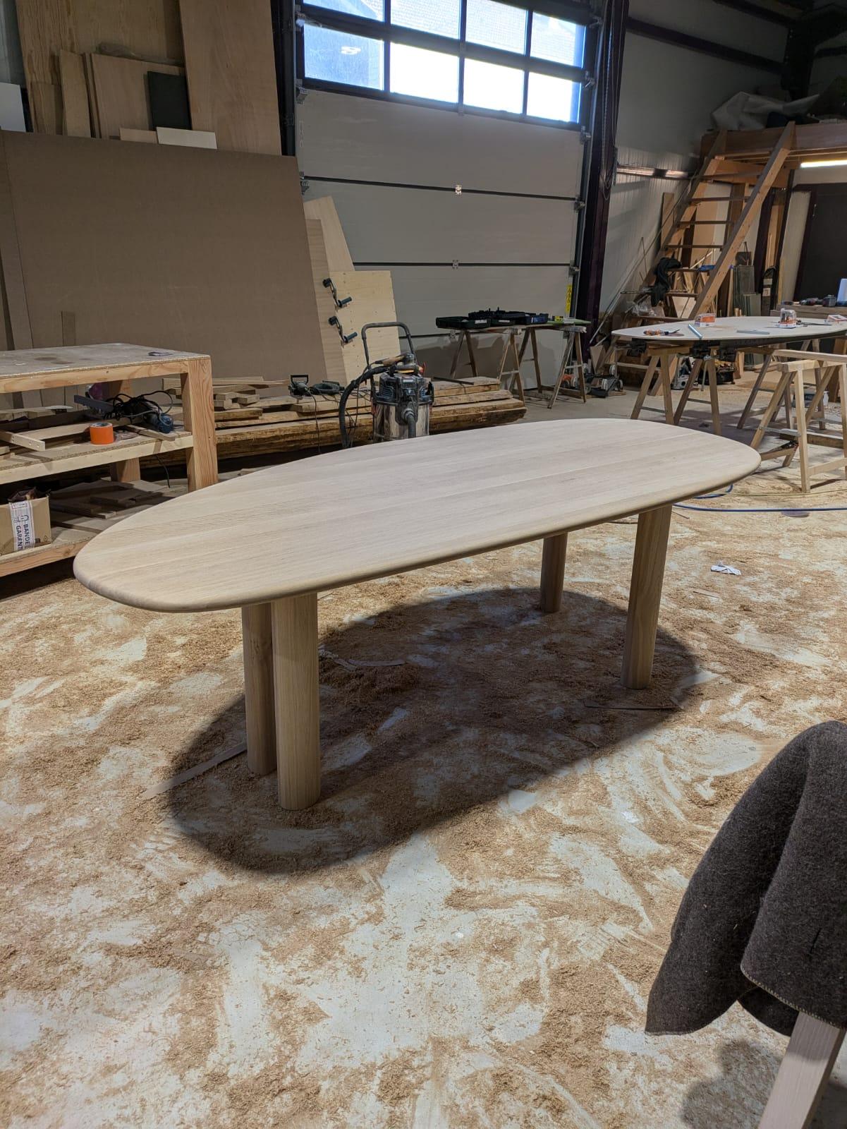 American White Oak Dining Organic Shape Table Handmade in France For Sale