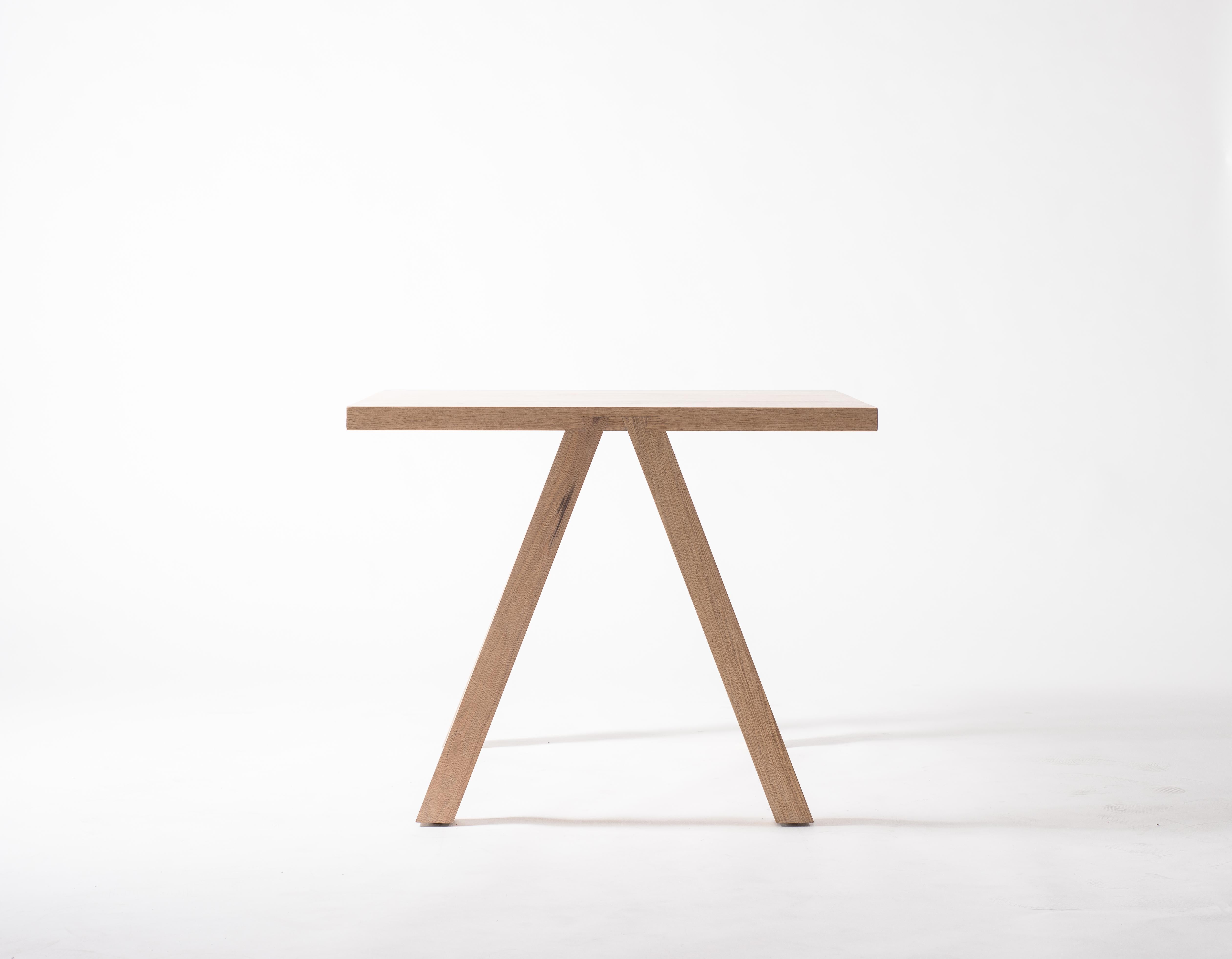 The dining table GH is built with solid white oak - its 3” square legs engage with an 1-1/2” top through a simple integral joinery. The details are exposed. The simplicity and material integrity are the focus. The piece lands itself to custom