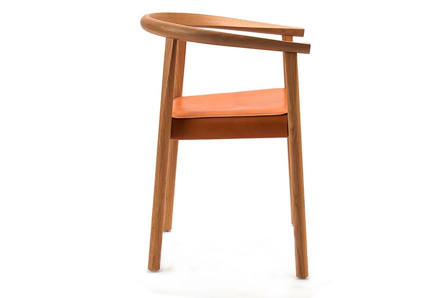 Modern White Oak Framed Dining Chair With Saddle Leather Seat by Bensen - Available Now