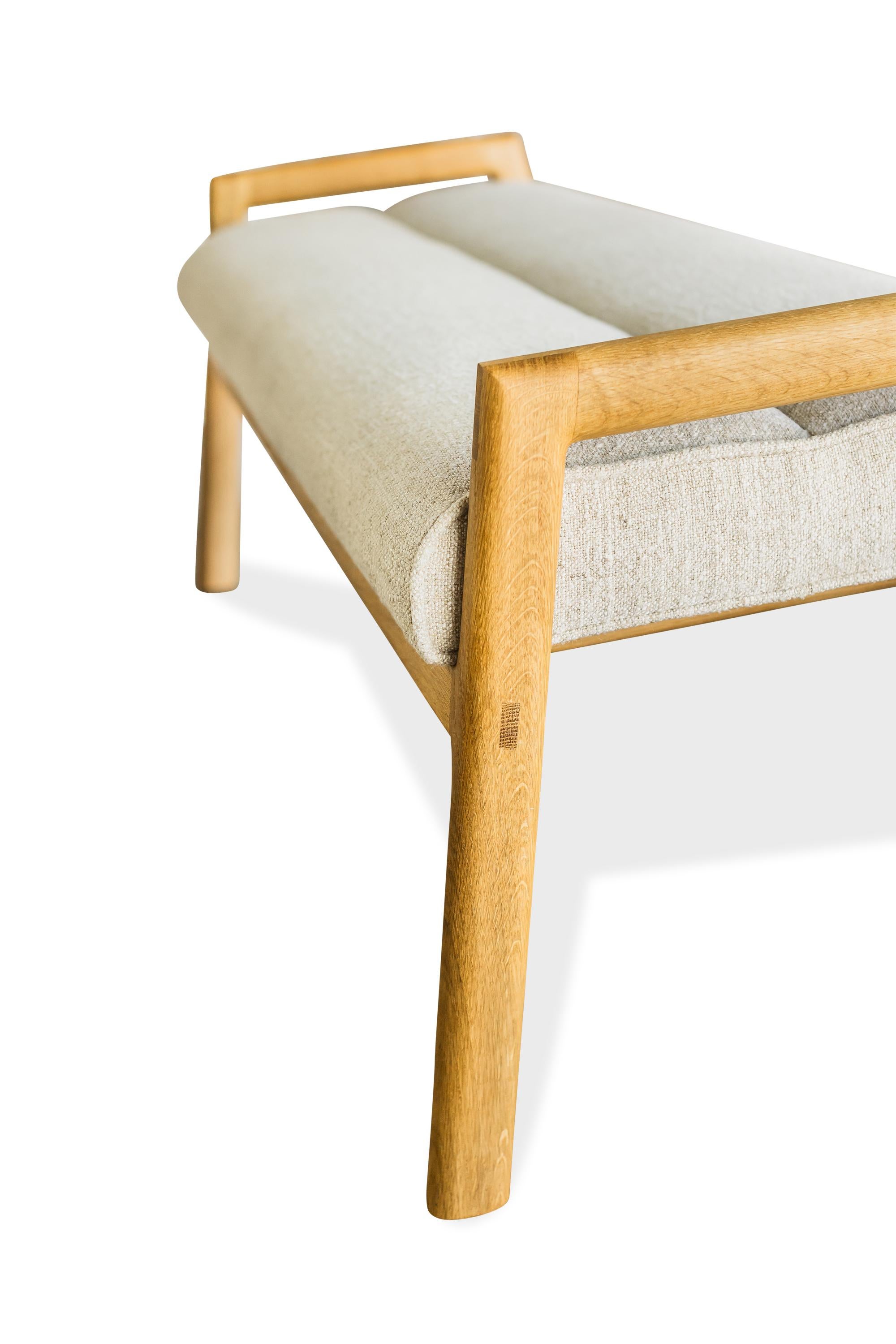 White Oak framed MORESBY Bench with Maharam Plume Ciabatta Seat For Sale 2