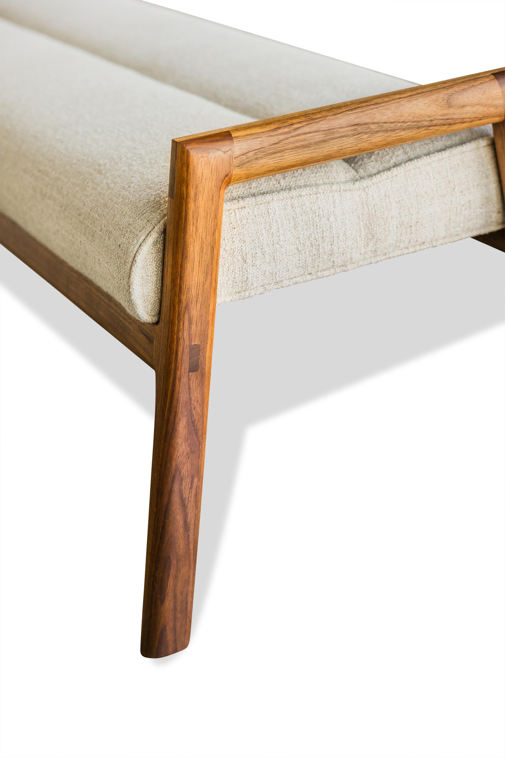 White Oak framed MORESBY Bench with Maharam Plume Ciabatta Seat For Sale 3