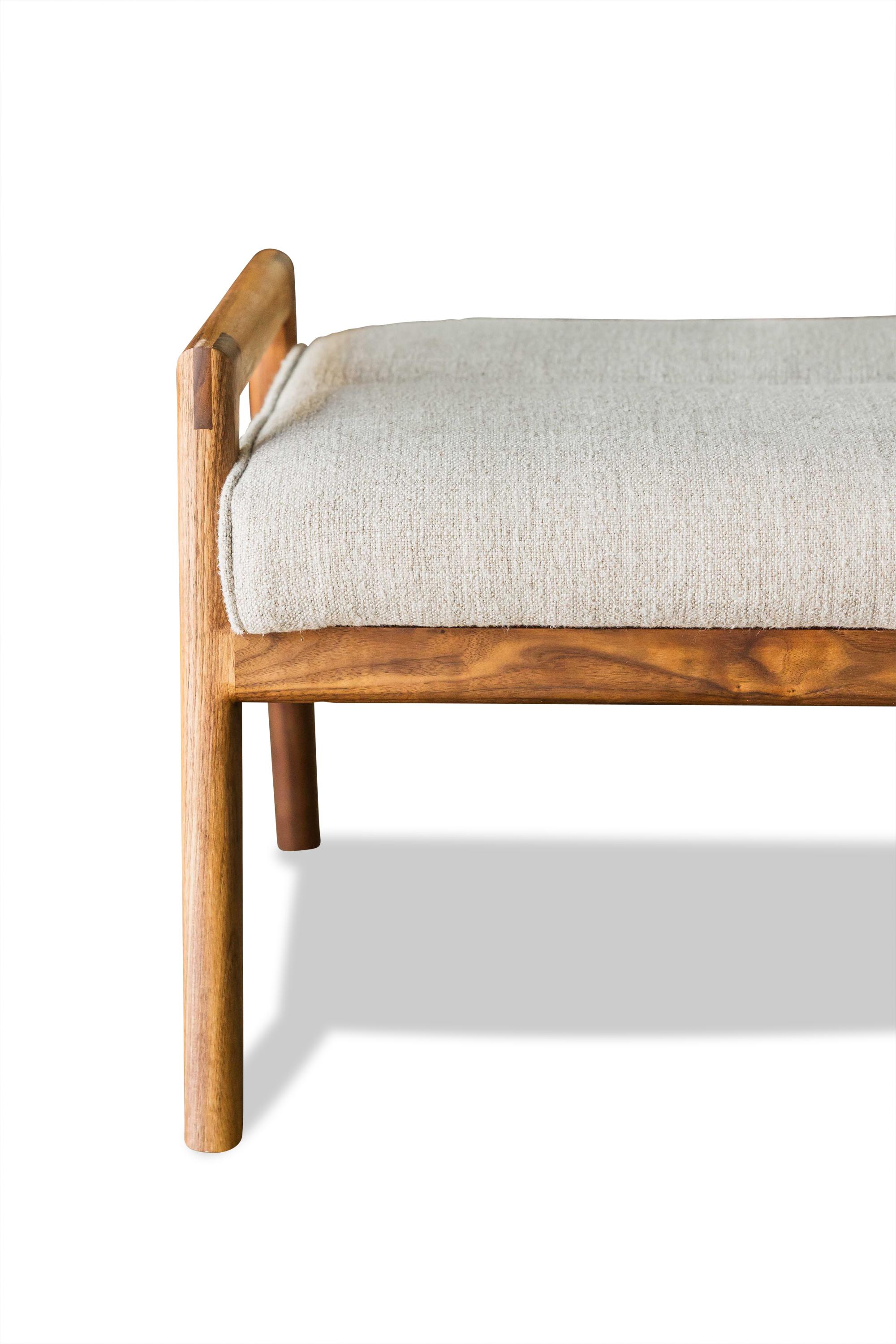 Hand-Crafted White Oak framed MORESBY Bench with Maharam Plume Ciabatta Seat For Sale