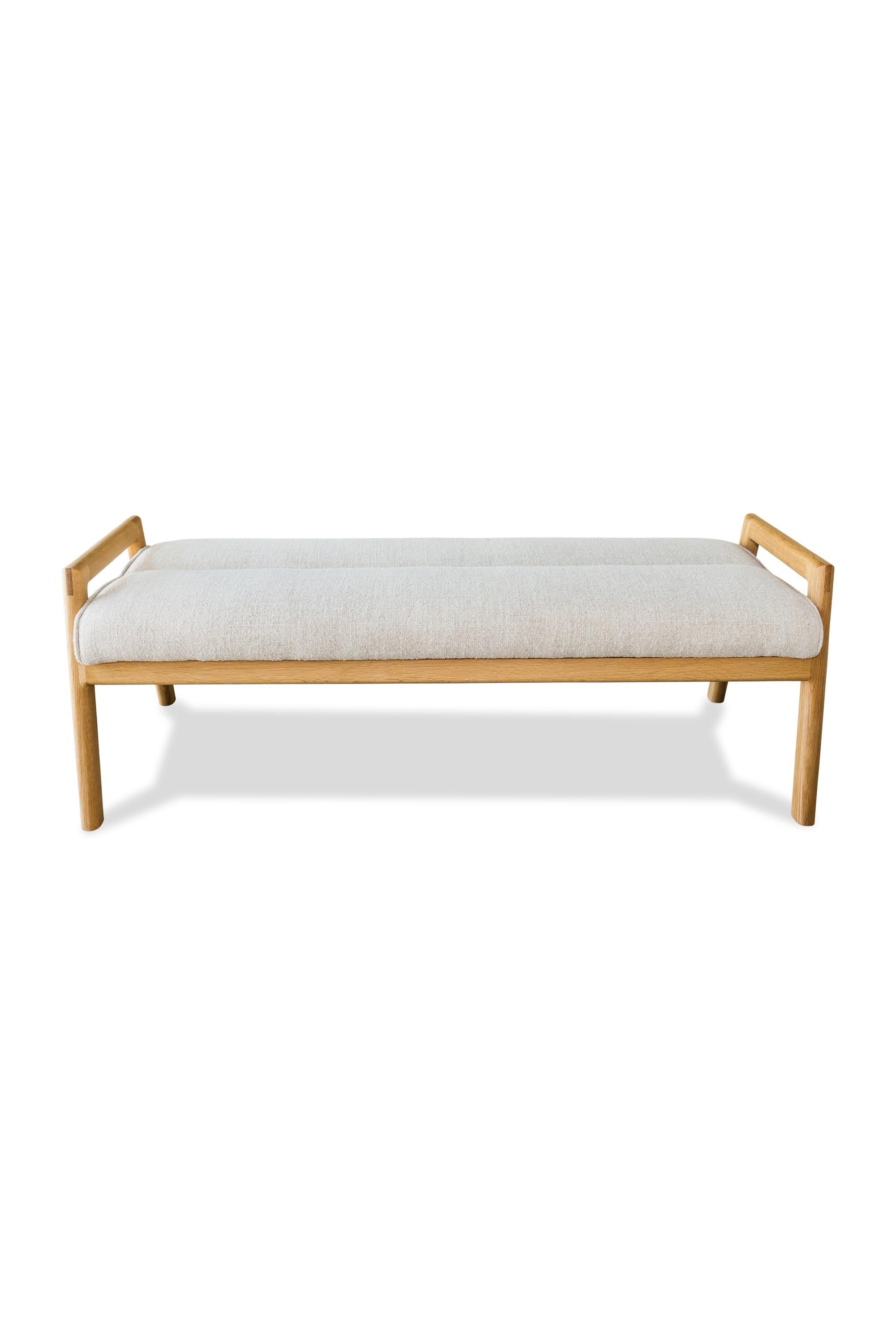 White Oak framed MORESBY Bench with Maharam Plume Ciabatta Seat In New Condition For Sale In North Hollywood, CA
