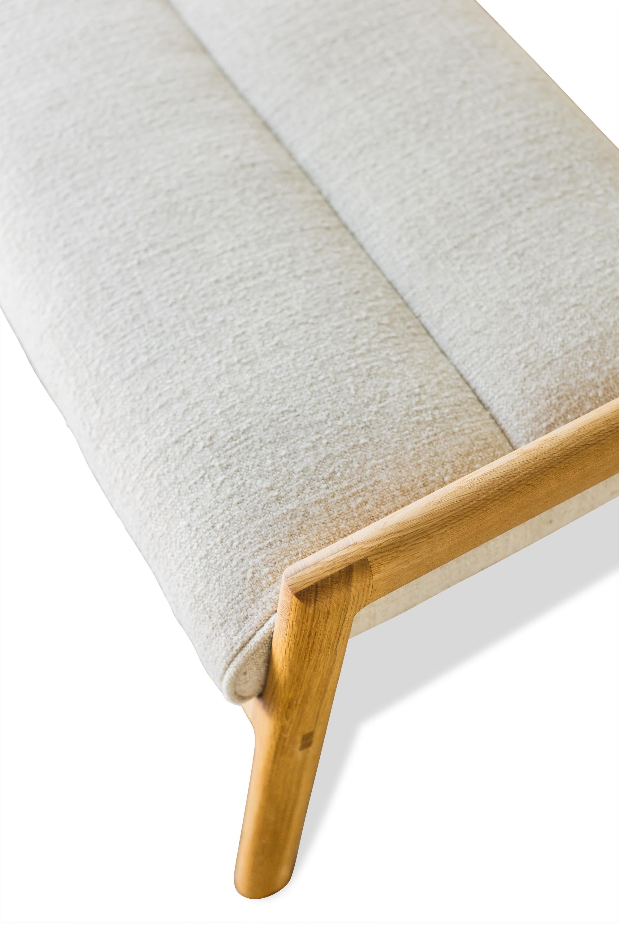 White Oak framed MORESBY Bench with Maharam Plume Ciabatta Seat For Sale 1