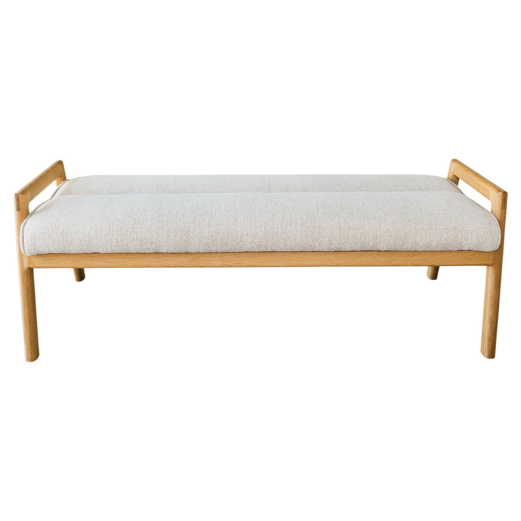 White Oak framed MORESBY Bench with Maharam Plume Ciabatta Seat For Sale