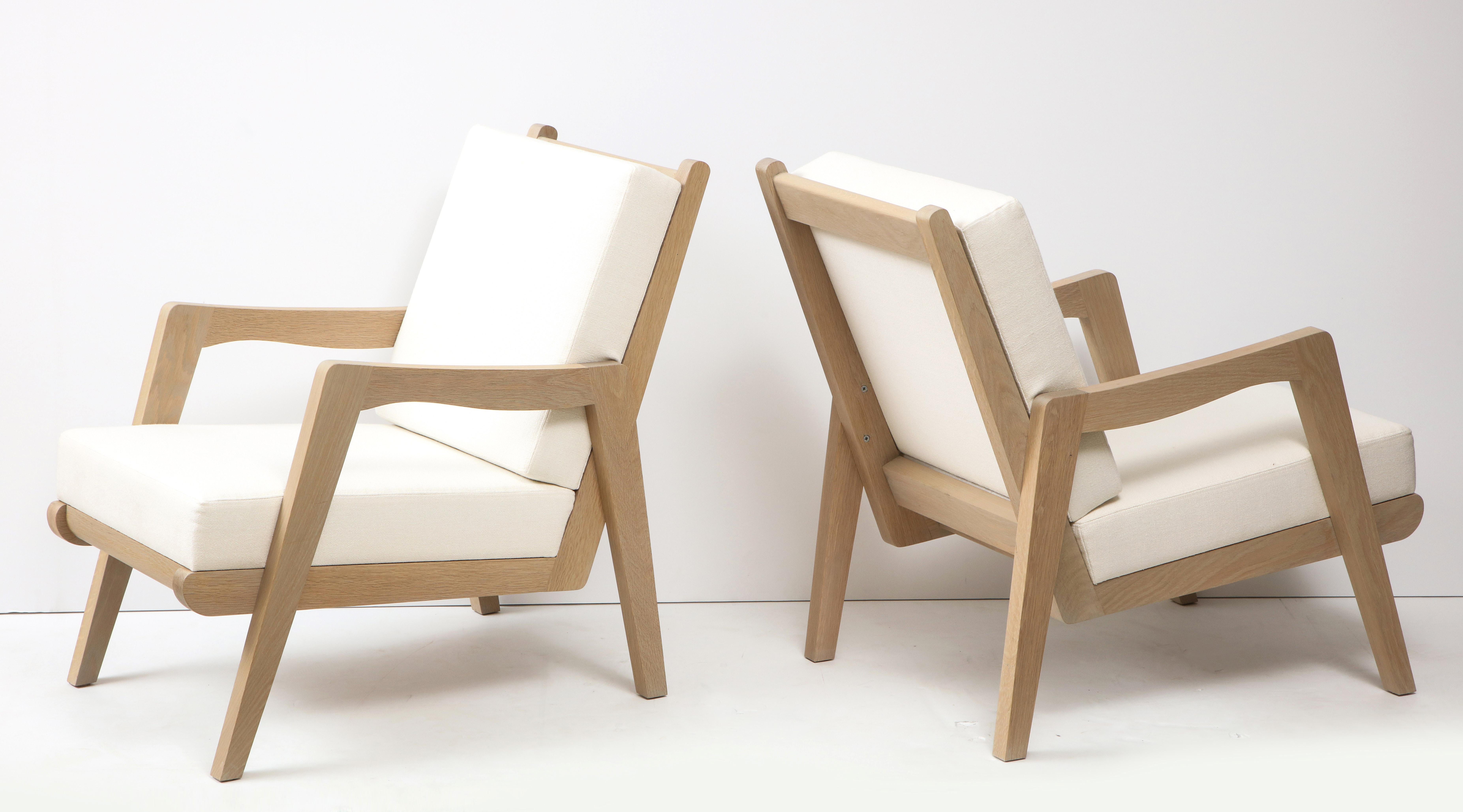Mid-Century Modern Chaise longue en chêne blanc:: style français des années 1950:: fabriquée sur commande:: COM en vente