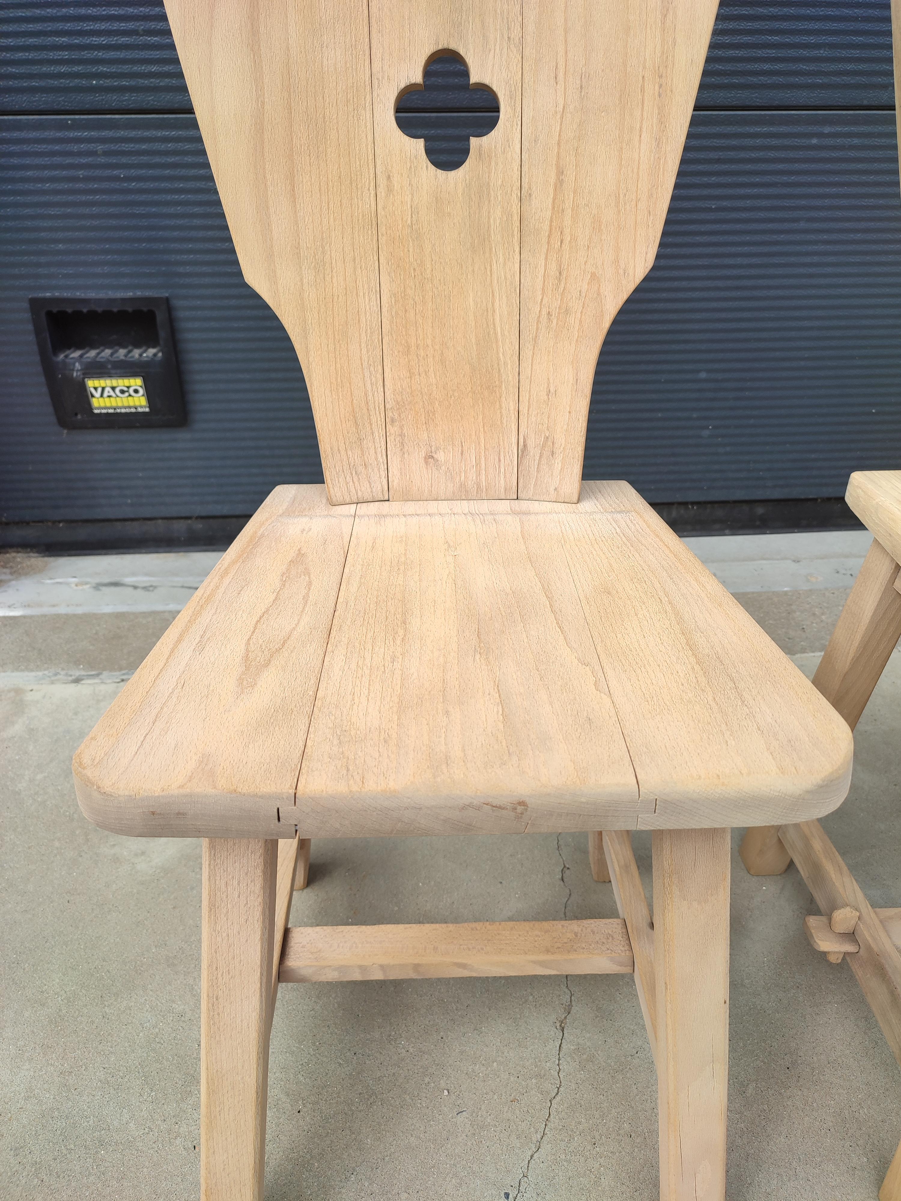 White Oak French Brutalist Dining Chairs asset of Eight 4