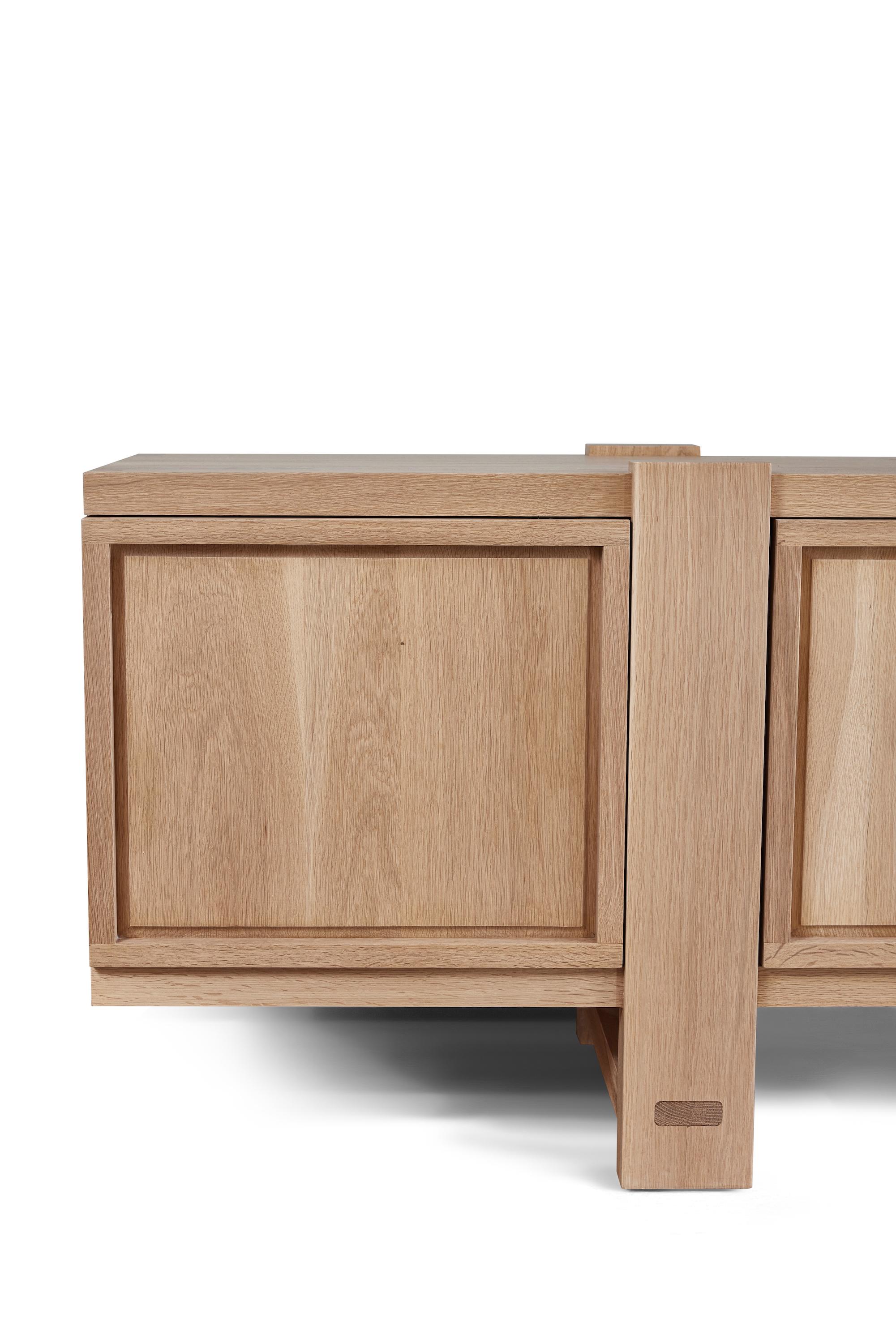 Joinery Lake Credenza in White Oak, with Interior Drawers, by August Abode For Sale