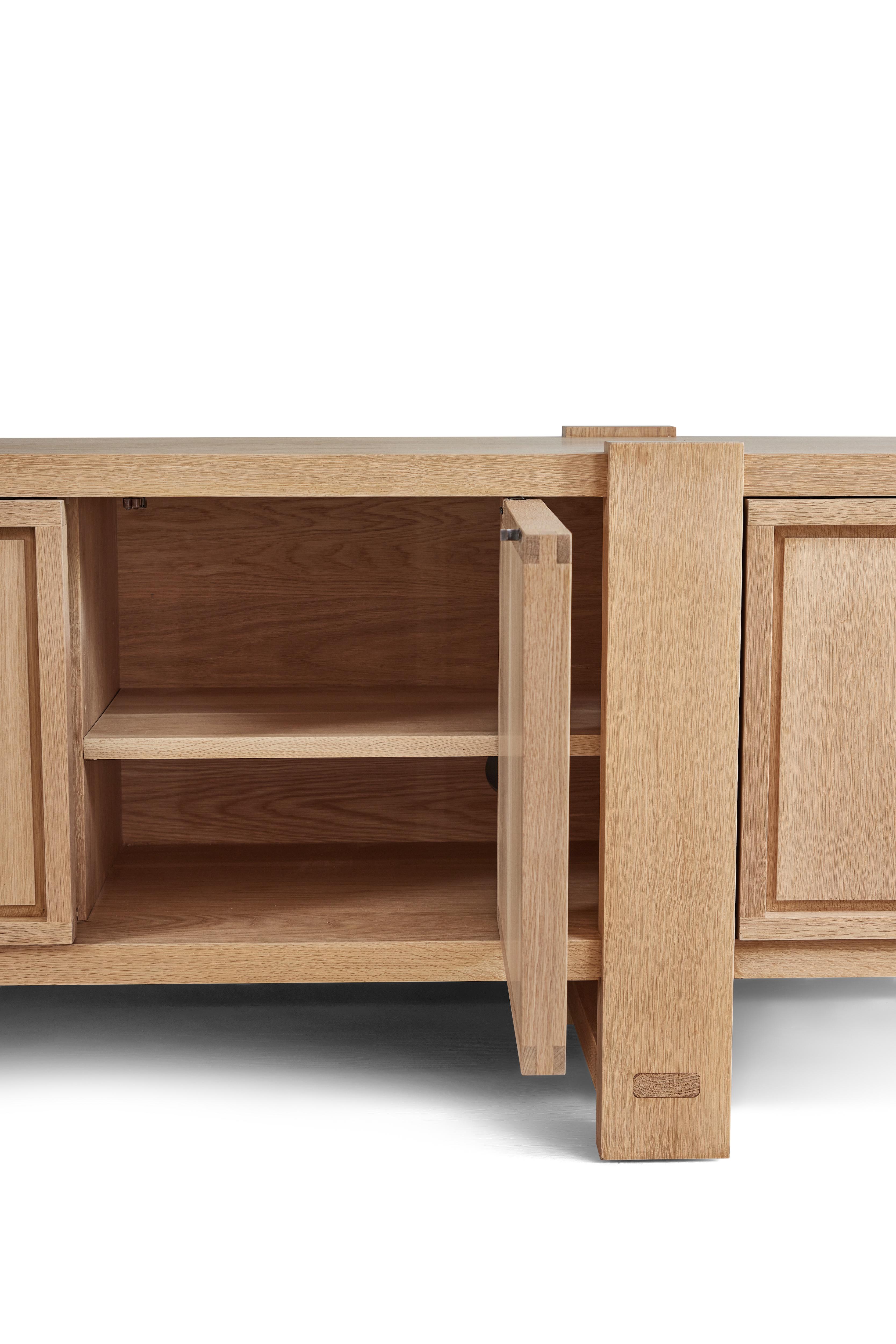 Contemporary Lake Credenza in White Oak, with Interior Drawers, by August Abode For Sale