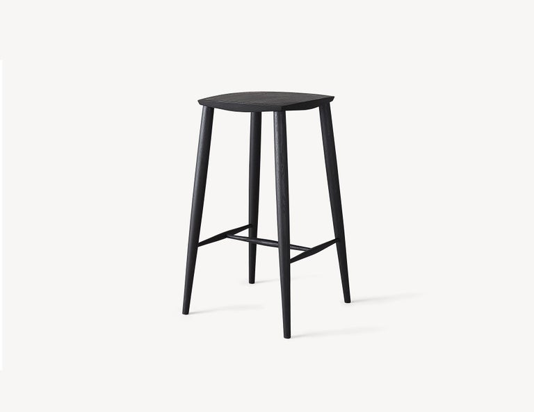 Blackened Minimalist Counter Stool in Solid White Oak by Coolican & Company For Sale