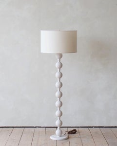White Oak Modern Hugo Barbell Floor Lamp, Belgian Linen Shade