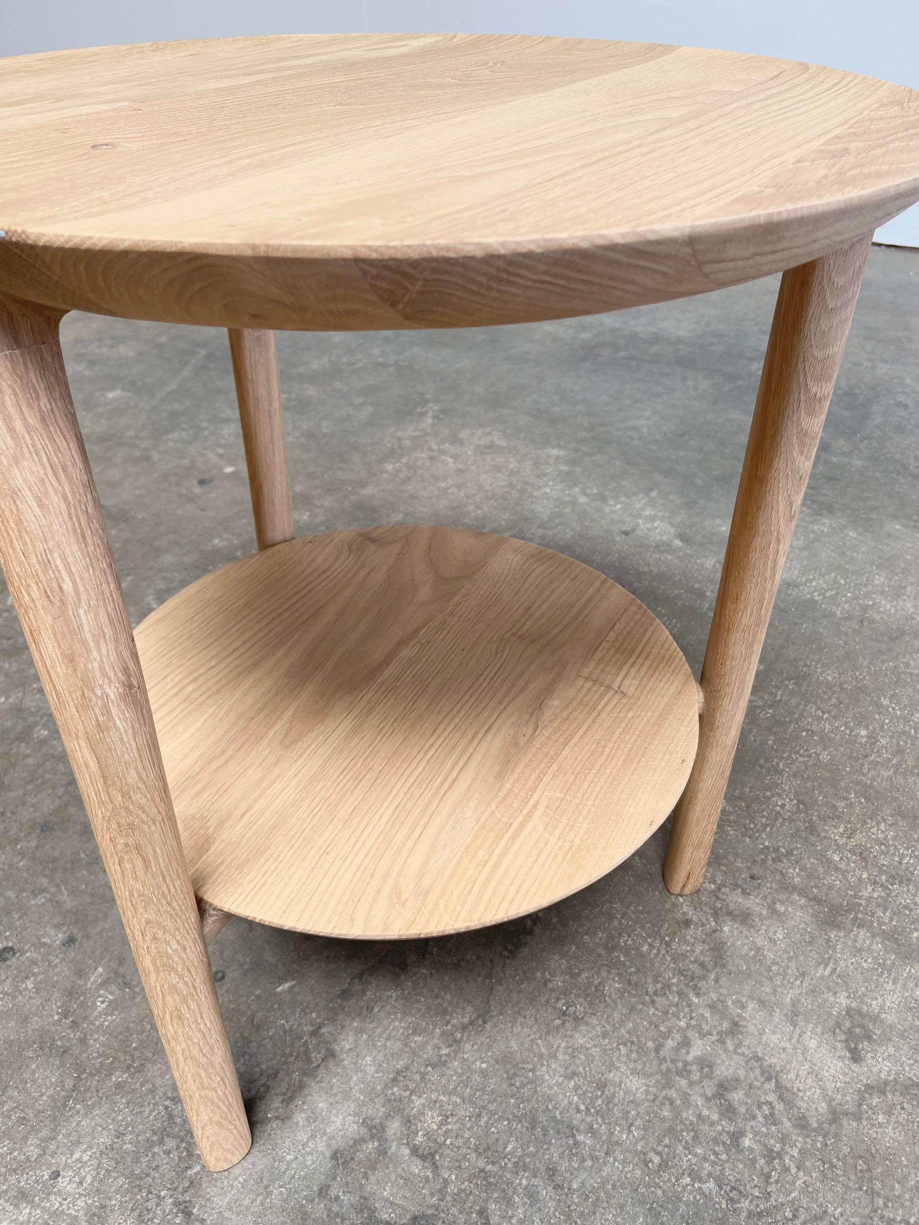 white oak round side table