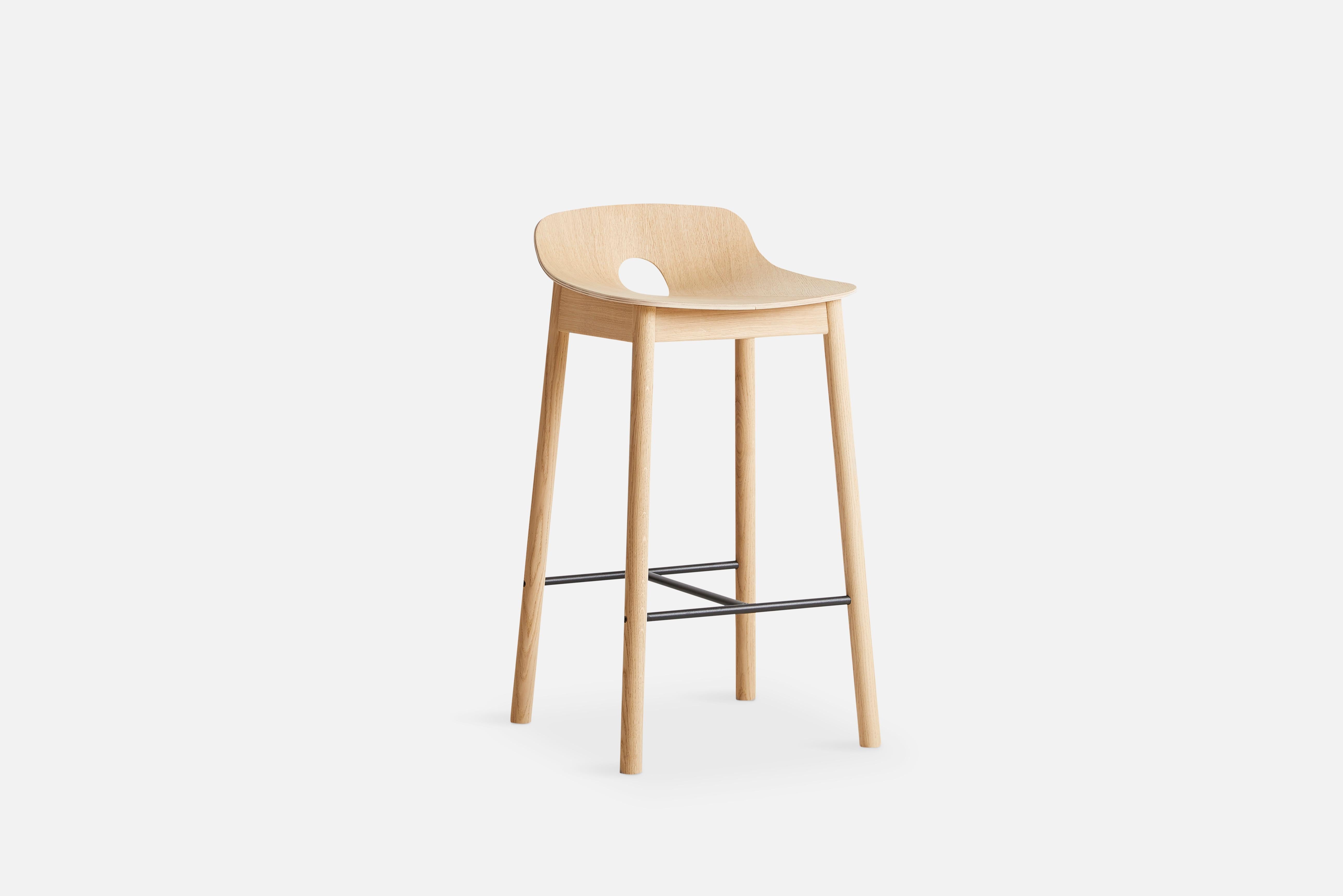 White oak Mono counter chair by Kasper Nyman
Materials: Plywood with oak veneer
Dimensions: D 42.8 x W 42.2 x H 77.6 cm

The founders, Mia and Torben Koed, decided to put their 30 years of experience into a new project. It was time for a change