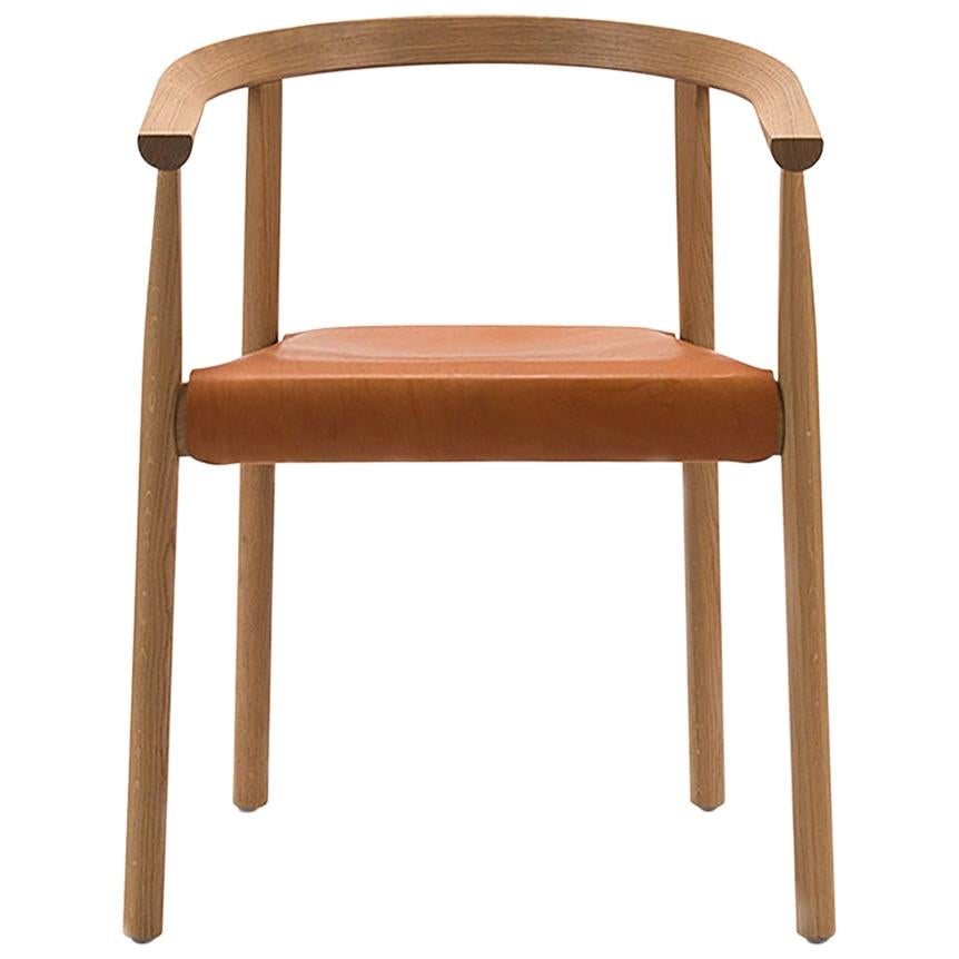 White Oak Framed Chair With Saddle Leather Seat, Bensen