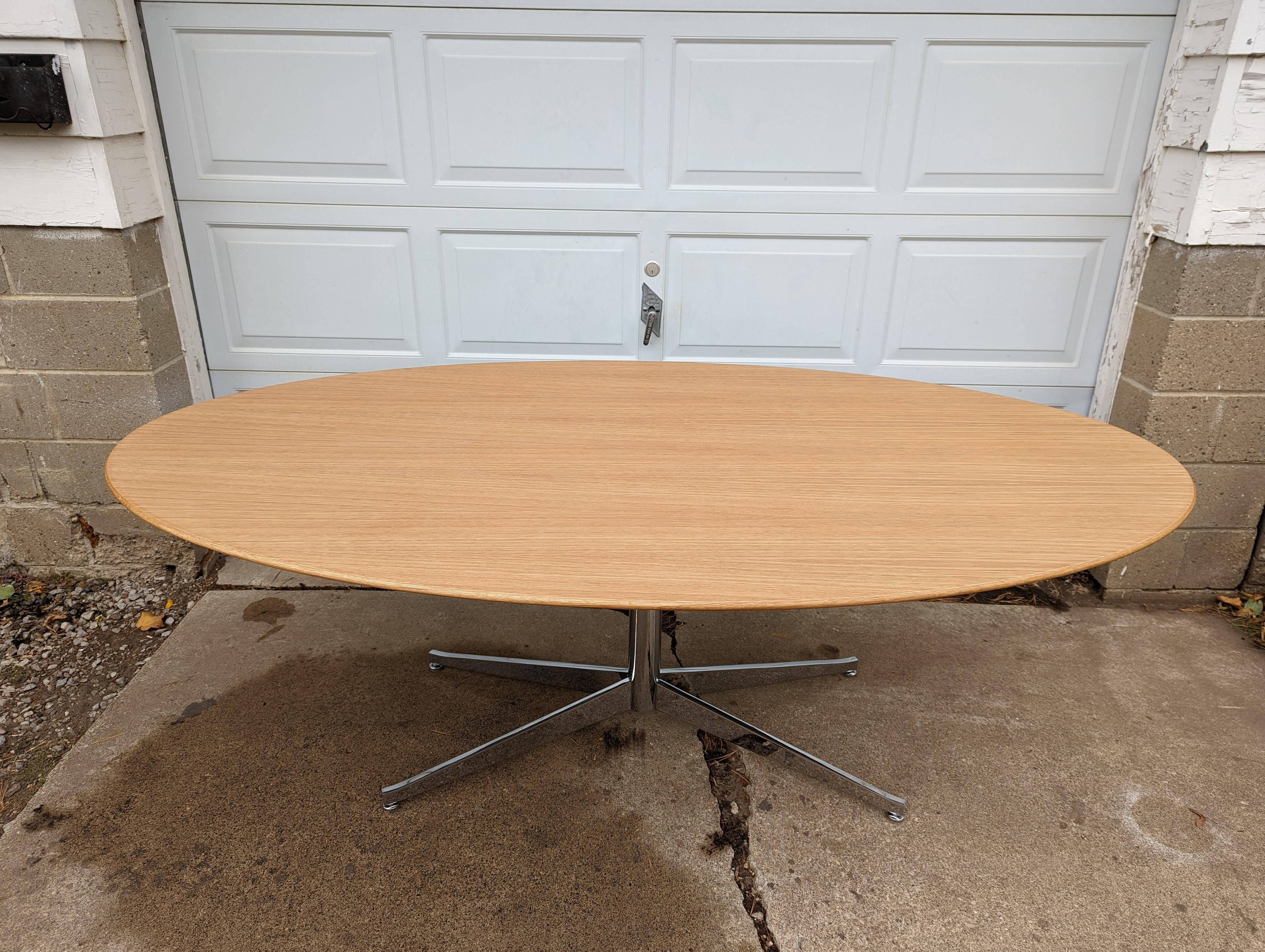 Vintage white oak table or desk on chrome base, in the style of Florence Knoll's 