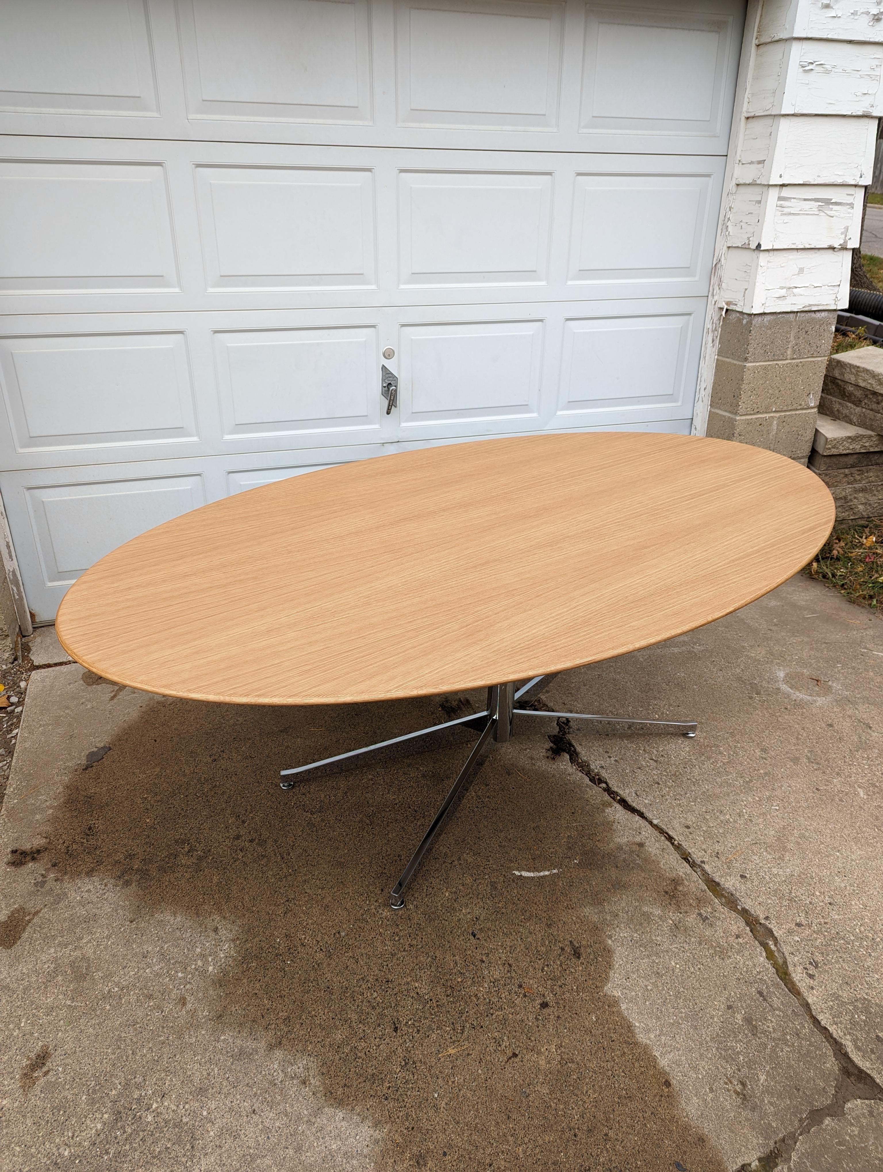 Vintage white oak table or desk on chrome base, in the style of Florence Knoll's 