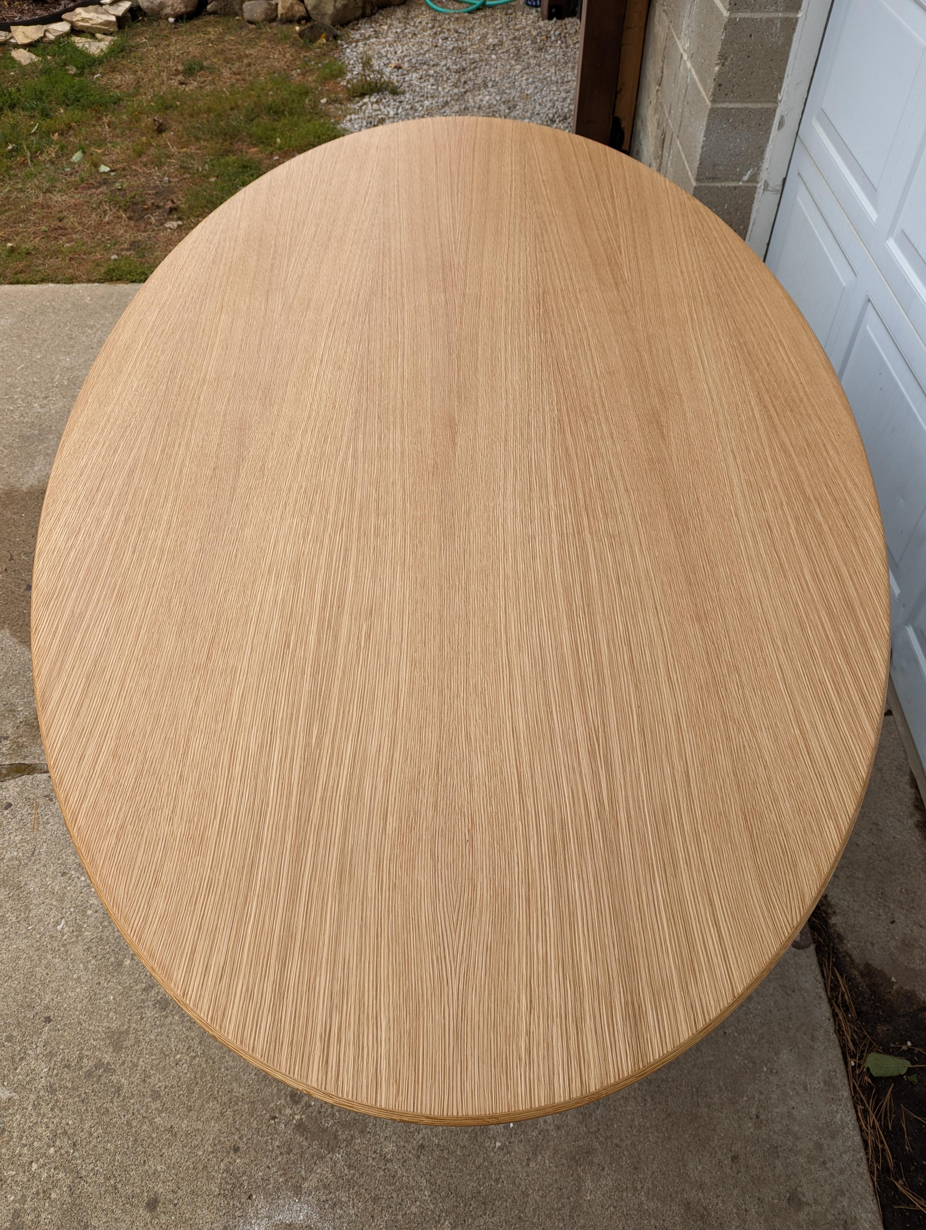 Chrome White Oak Oval Table in the Style of Florence Knoll