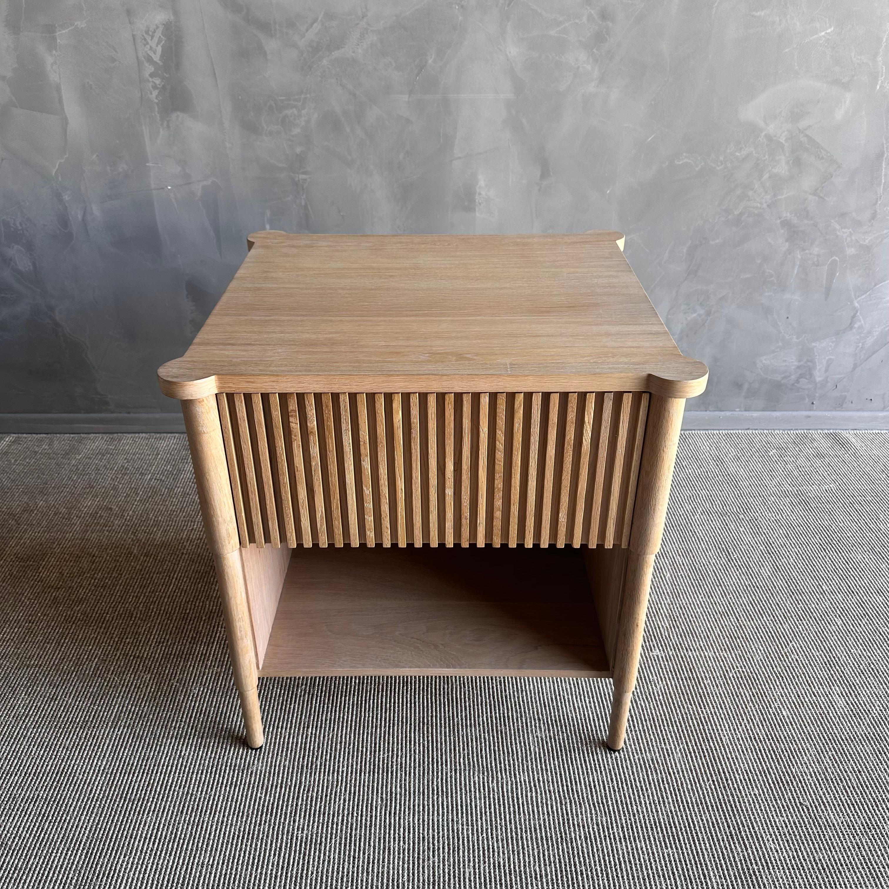 Organic Modern White Oak Reeded Nightstand with Drawer For Sale