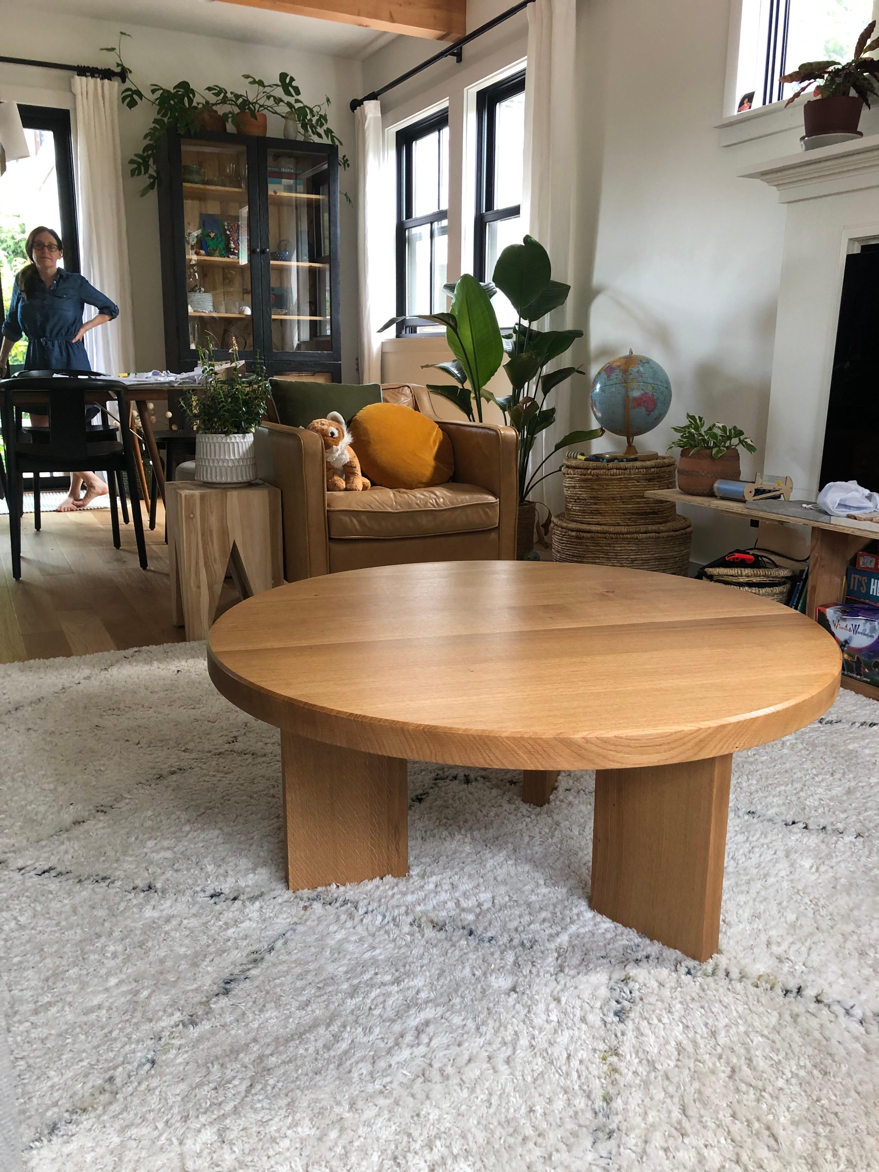 Our Oregon white oak round coffee tables are a beautiful addition to any home or lobby. Built by hand in our shop in Portland, Oregon, it is never mass produced ensuring each piece with the highest quality and care we can offer. It is crafted in