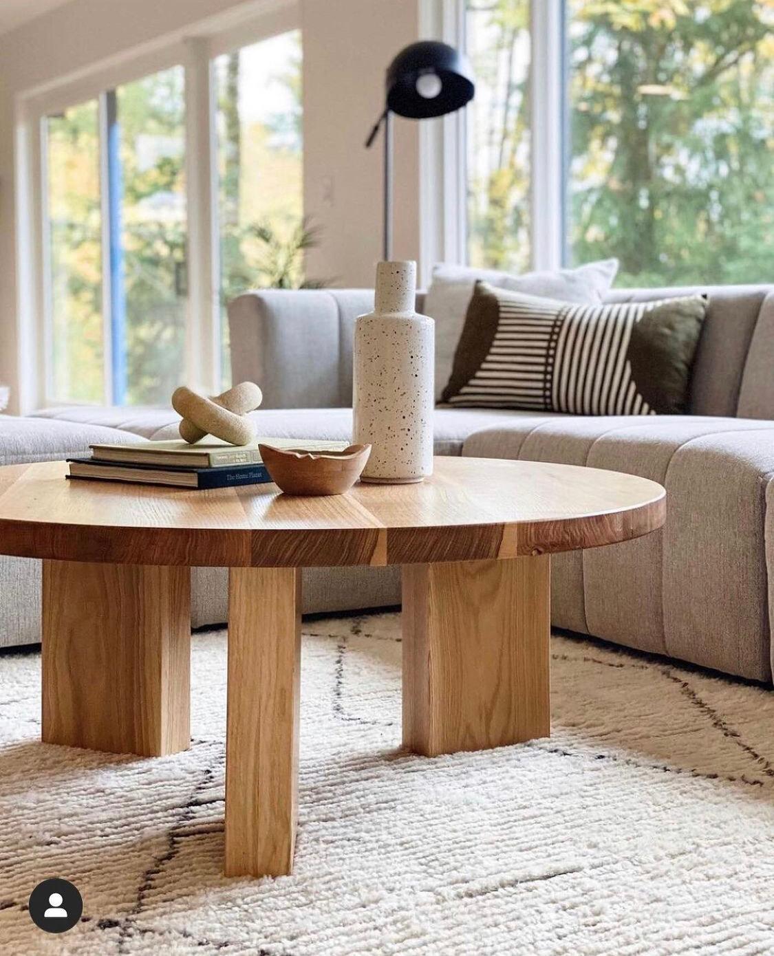 Modern White Oak Round Coffee Table For Sale