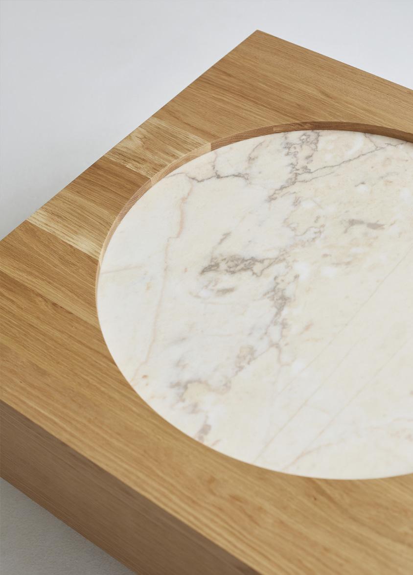 Canadien Table basse en placage de chêne blanc avec insert en marbre 46