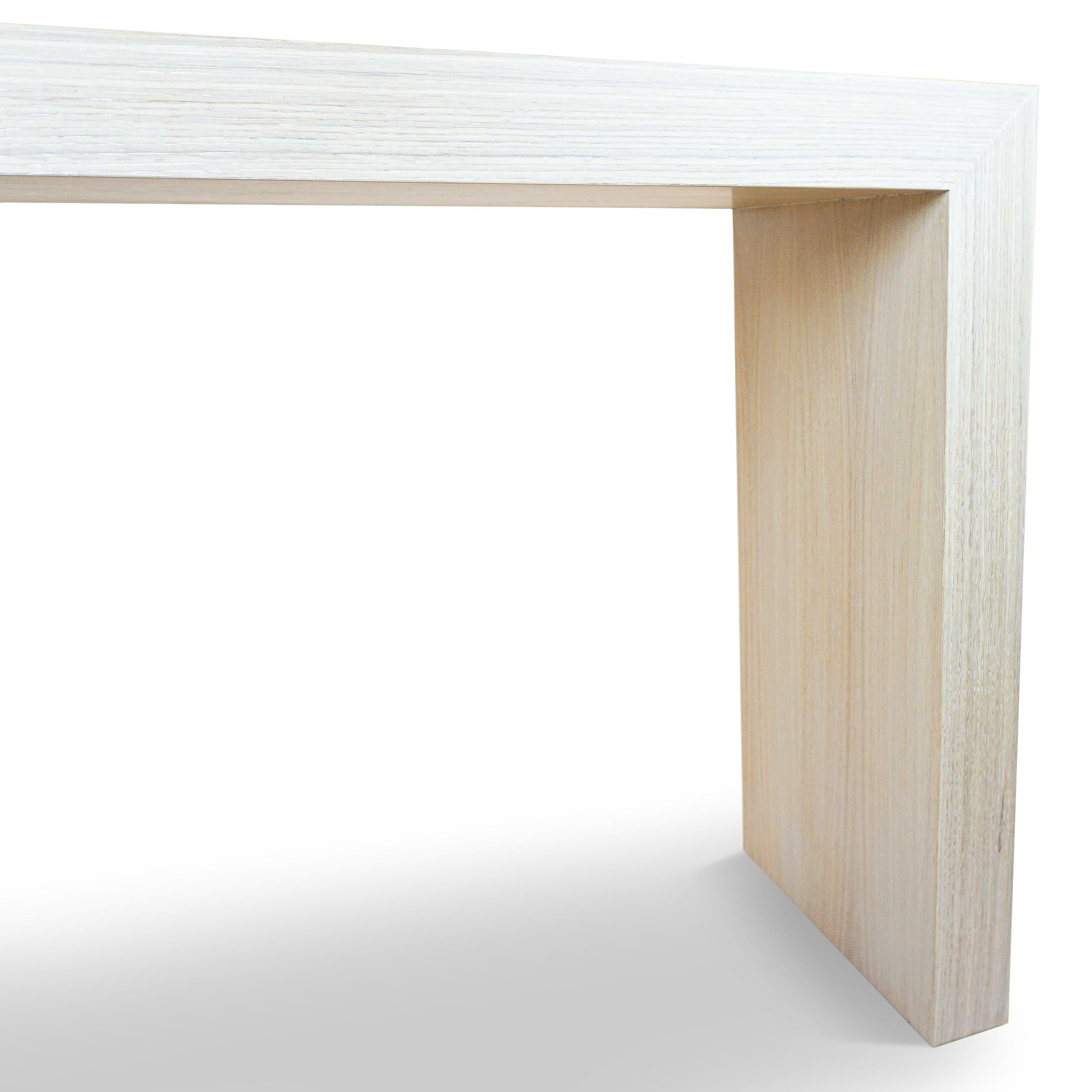 White Oak Veneer Waterfall Console with Clear Finish For Sale 5