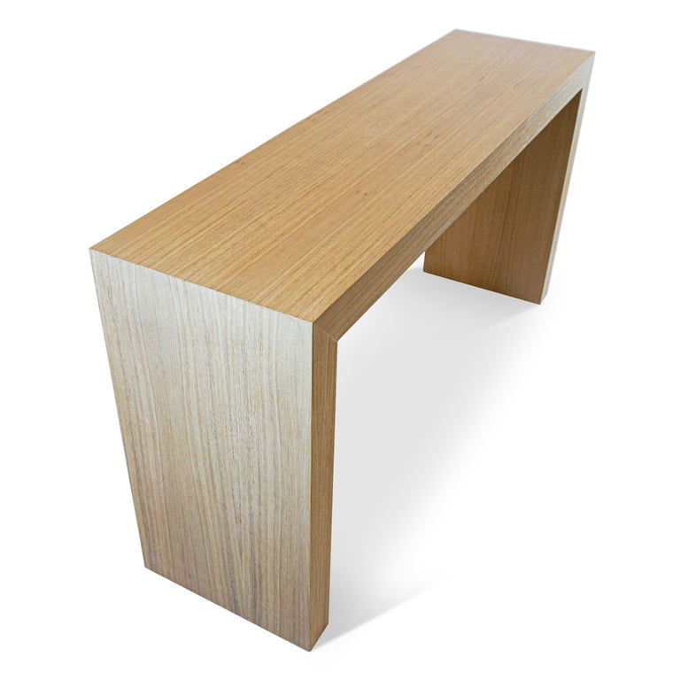 White Oak Veneer Waterfall Console with Clear Finish For Sale at 1stDibs white oak console