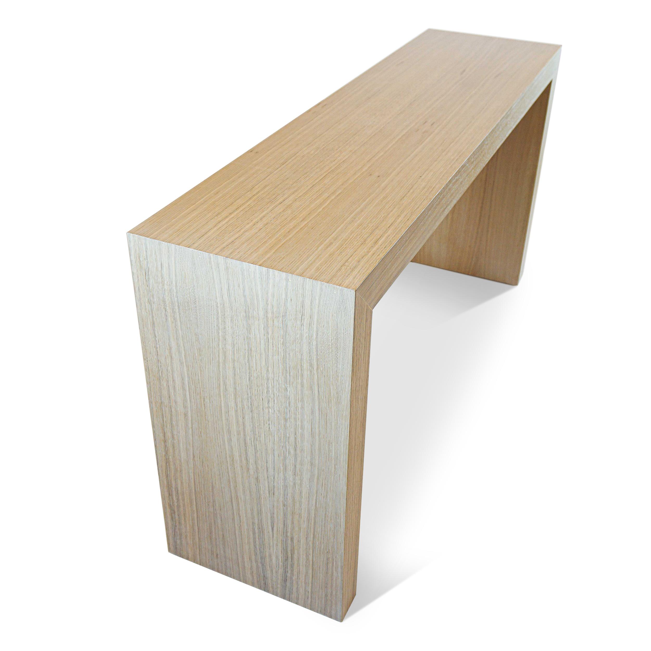 Modern White Oak Veneer Waterfall Console with Clear Finish For Sale
