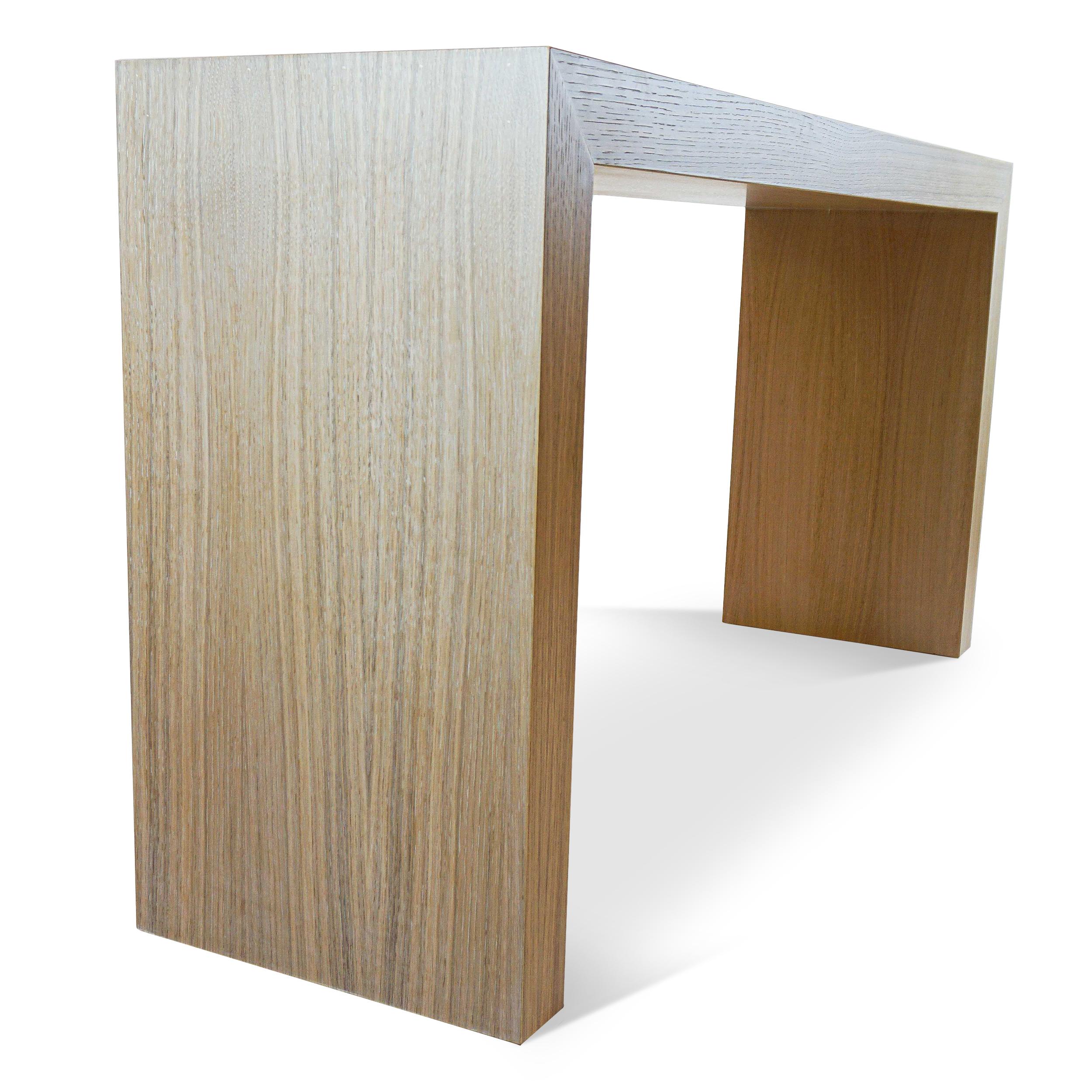 American White Oak Veneer Waterfall Console with Clear Finish For Sale