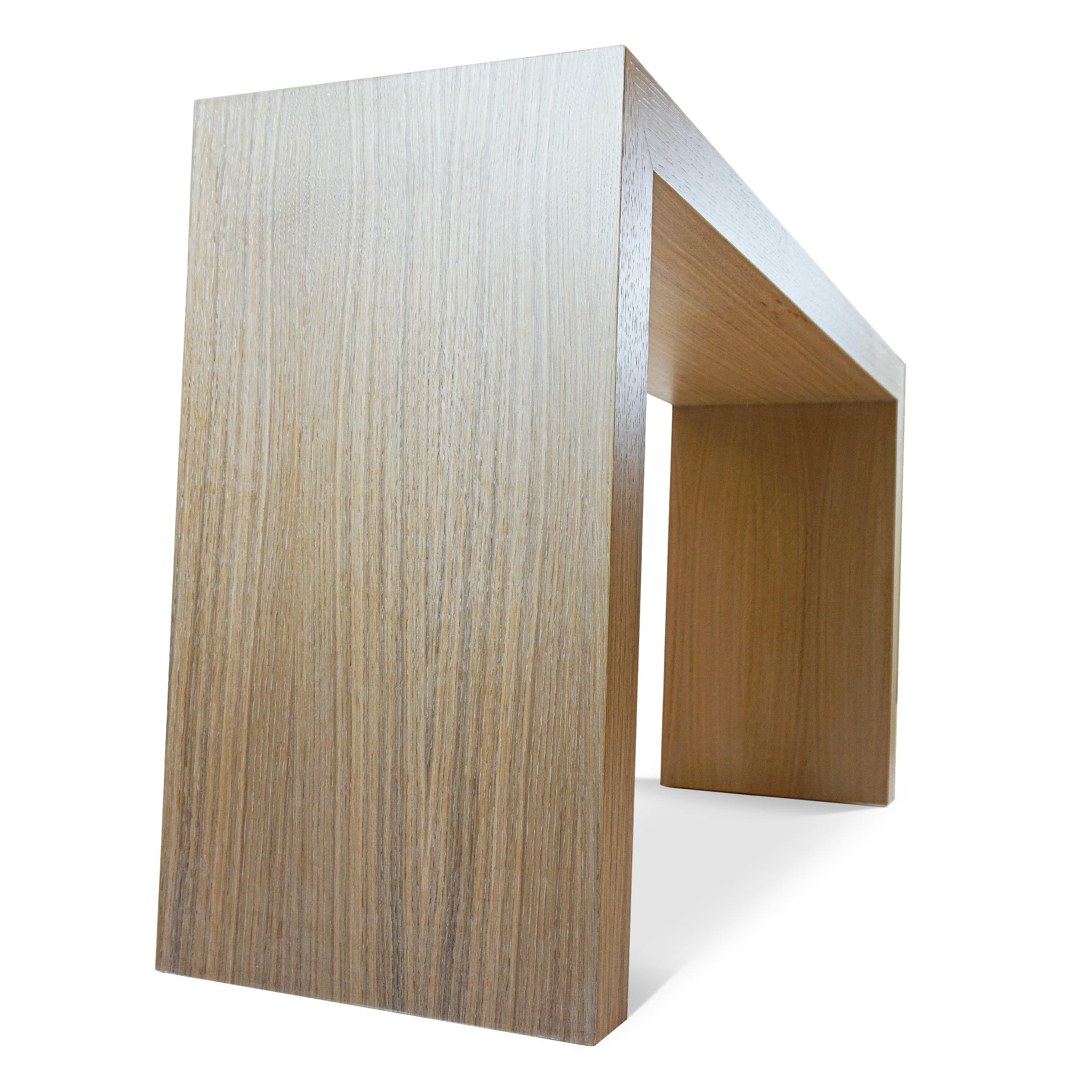 White Oak Veneer Waterfall Console with Clear Finish In New Condition For Sale In Greenwich, CT