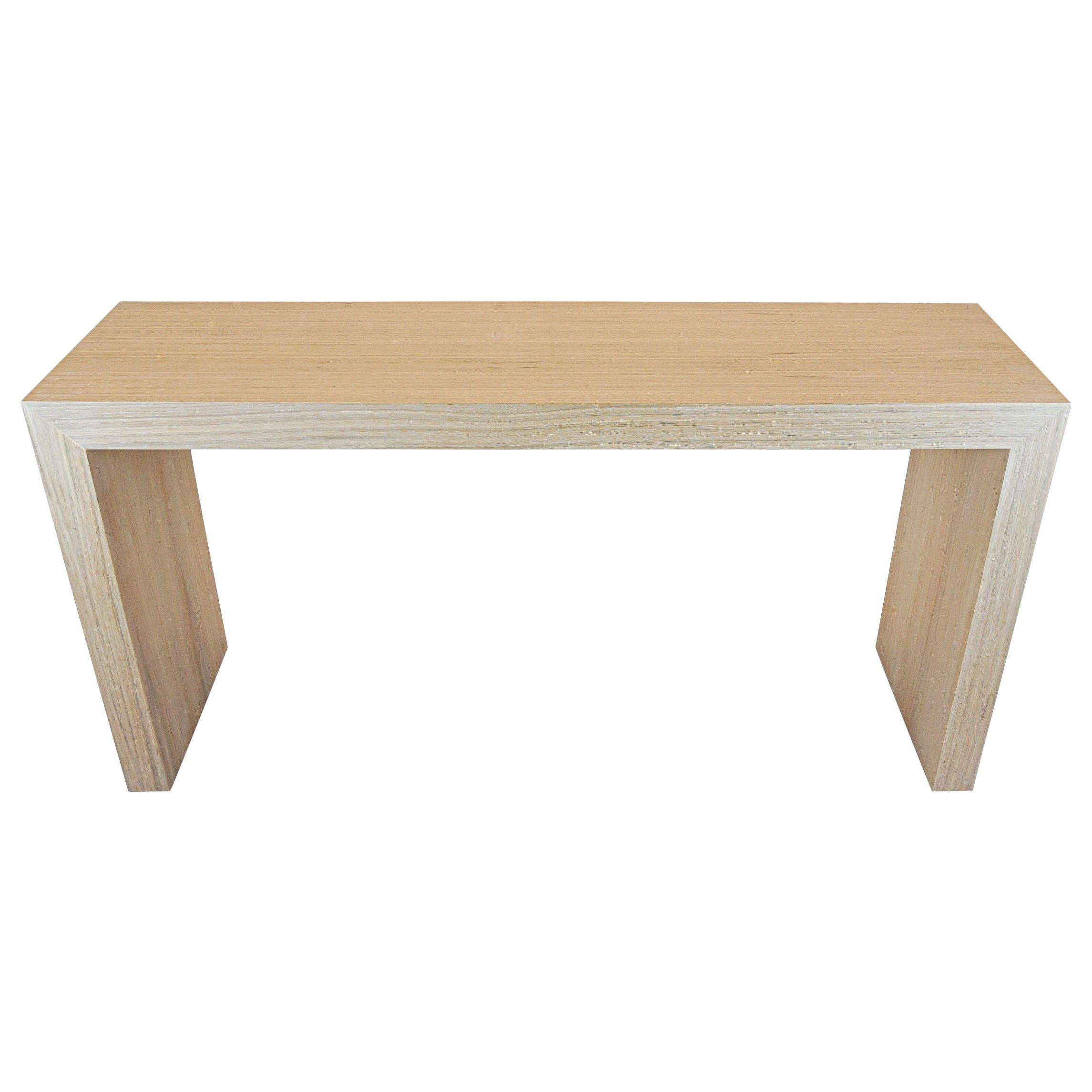 White Oak Veneer Waterfall Console with Clear Finish For Sale