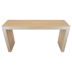 White Oak Veneer Waterfall Console with Clear Finish