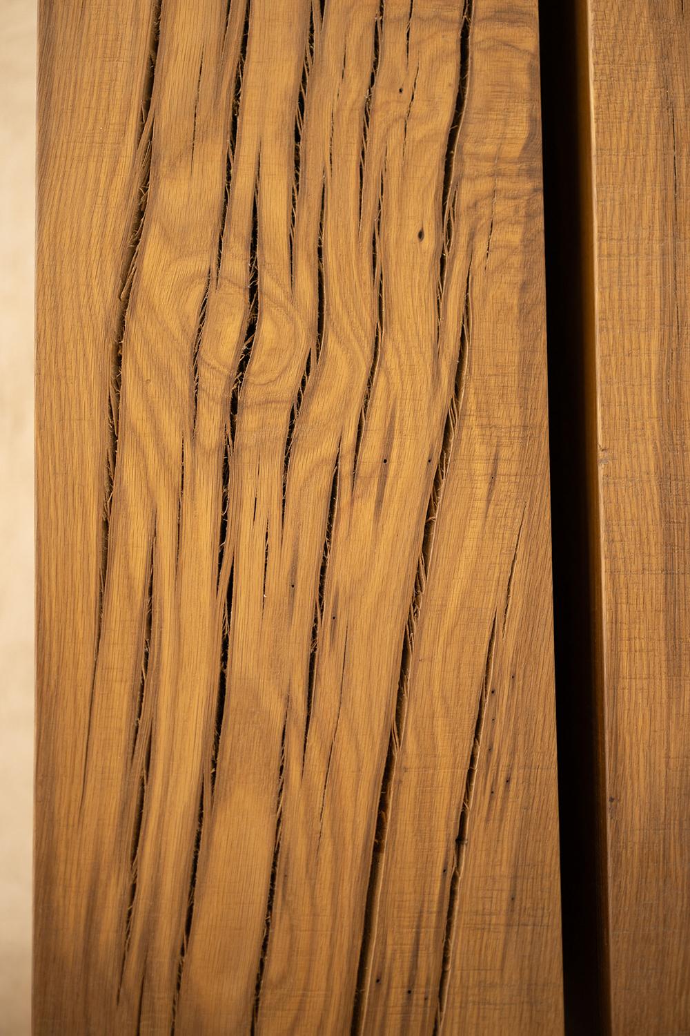 Mesa baja de madera de roble blanco  Conjunto de bancos de madera recuperada  Único en su especie Patinado