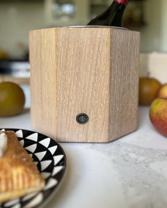 White Oak Wood Ice Bucket with Black Patina Steel Hardware and Stainless Insert