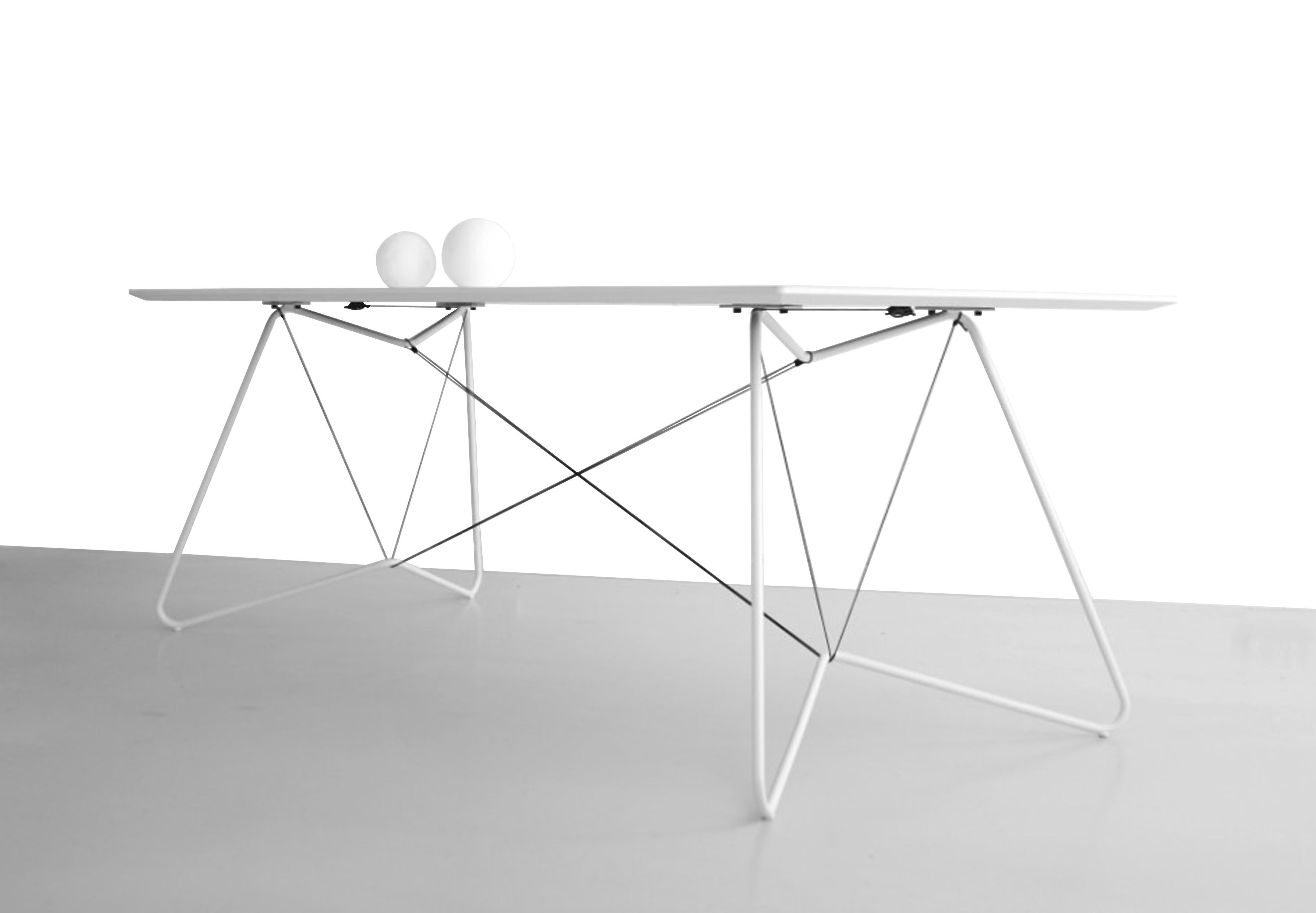 White Oas Table 200 by OK Design
Dimensions: D 90 x W 200 x H 74 cm.
Materials: Powder-coated metal, laminated MDF, paracord.

Available in black or white.
Available in 170 or 200 cm. Please contact us.

The OAS Table (On-a-string) is a minimal and
