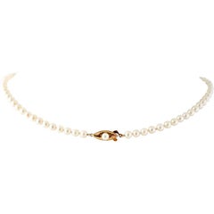 White Ocean Pearl Choker Necklace with 14K Gold Clasp & Pearl