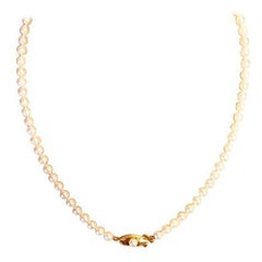 Retro White Ocean Pearl Choker Necklace with 14K Gold Clasp & Pearl