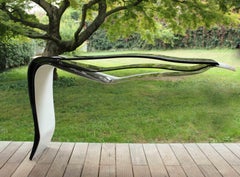 White Ocean, White and Black Plexiglass Console Tables Limited Edition