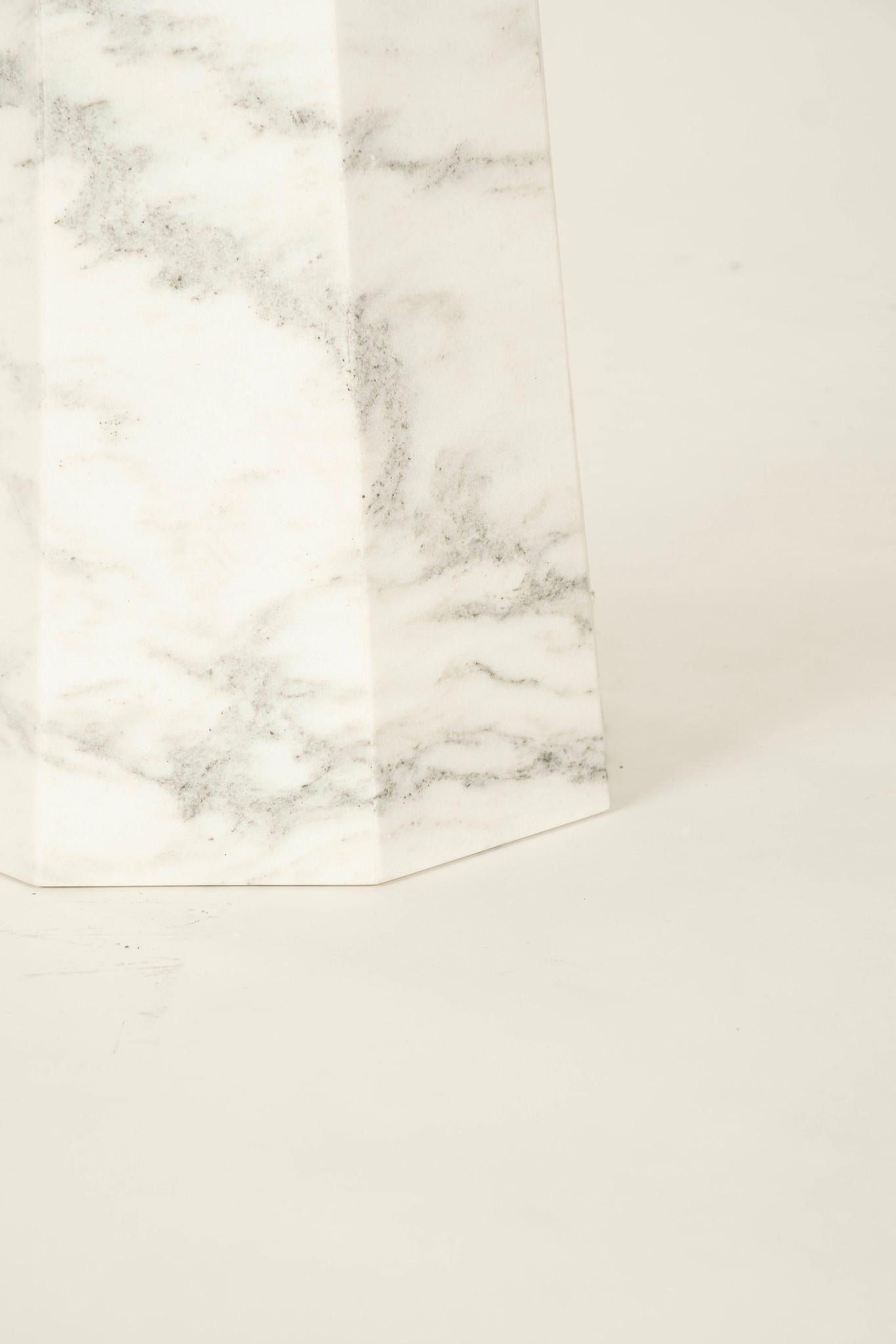 Modern White Octagon Honed Montclair Danby Marble Center Table For Sale