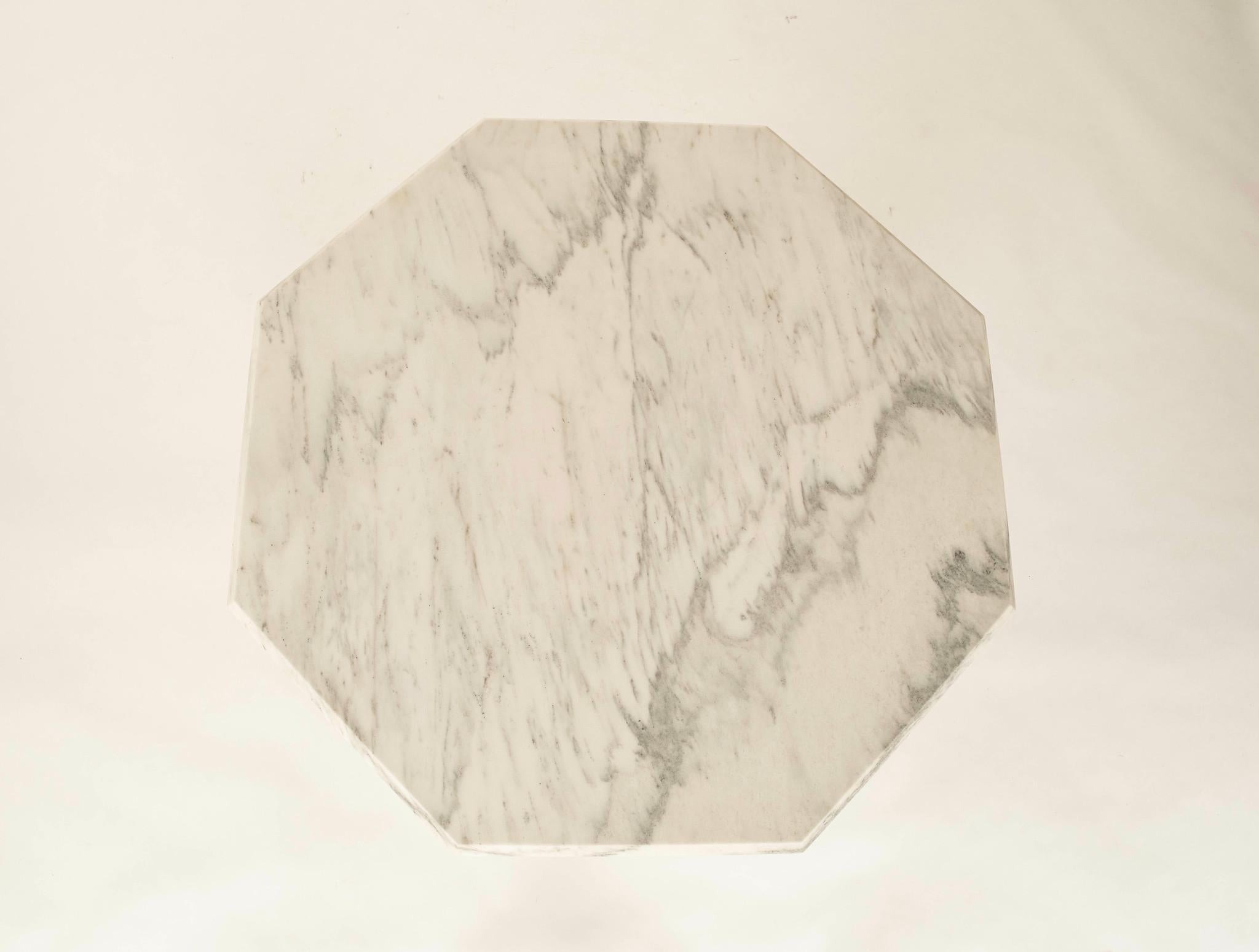 American White Octagon Honed Montclair Danby Marble Center Table For Sale