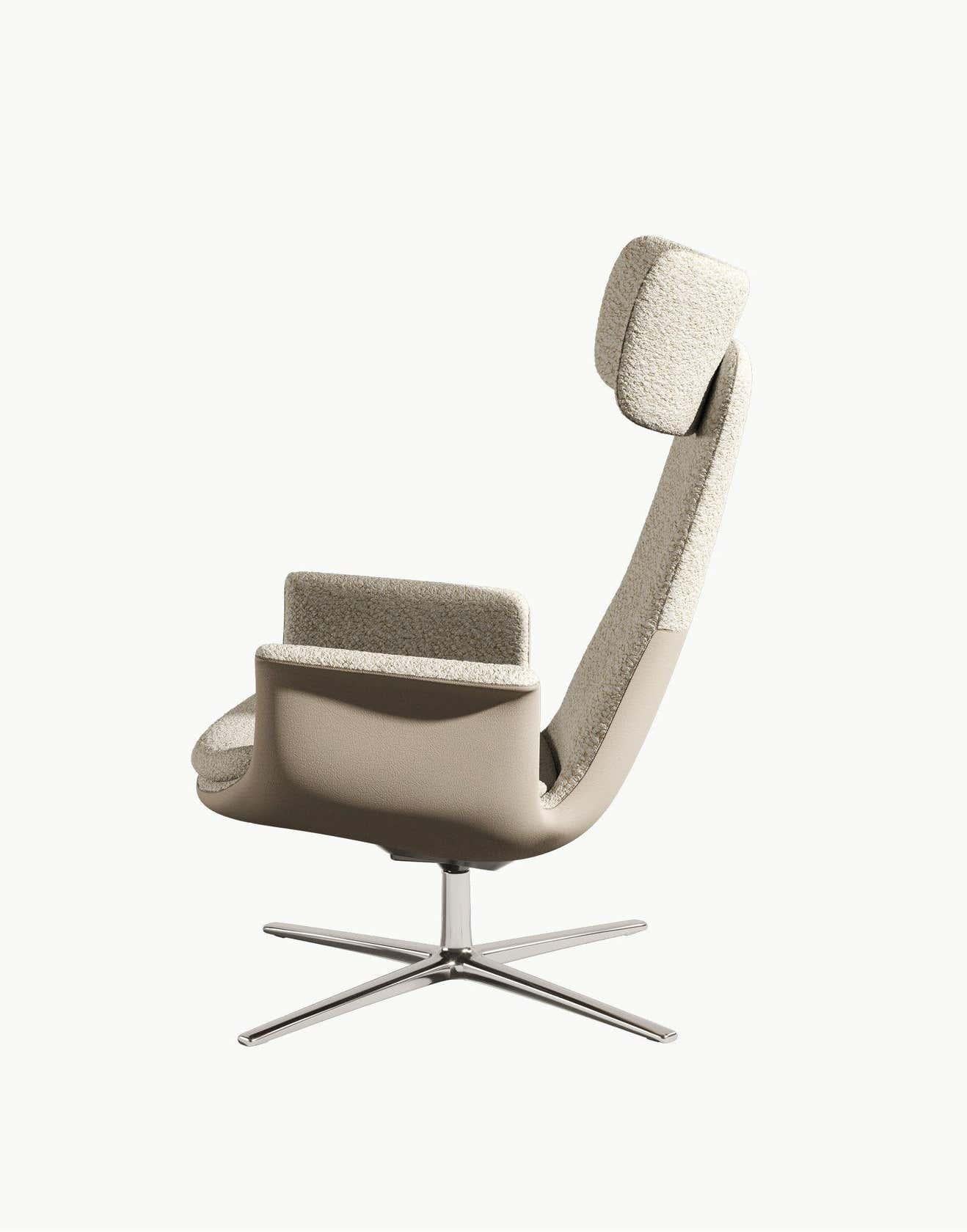 Modern White Odyssey Armchair Adjustable Headrest Leather & Fabric Finish For Sale